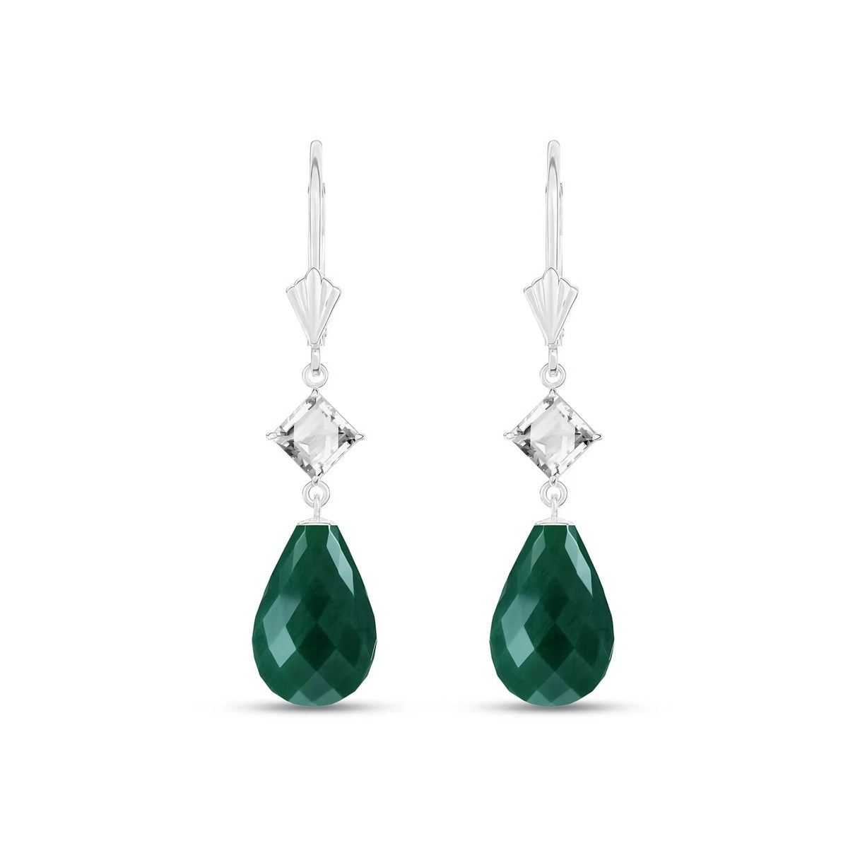 White Gold Petal Earrings Emerald & White Topaz — Fabiola — main product view
