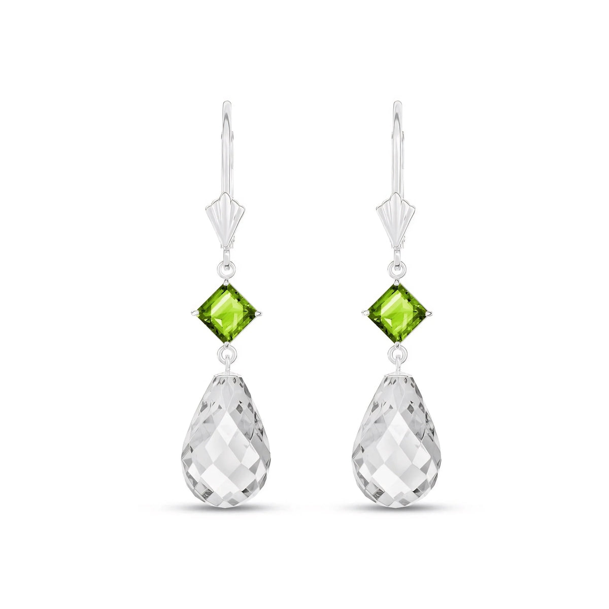 White Gold Petal Earrings White Topaz & Peridot — Fabiola — main product view
