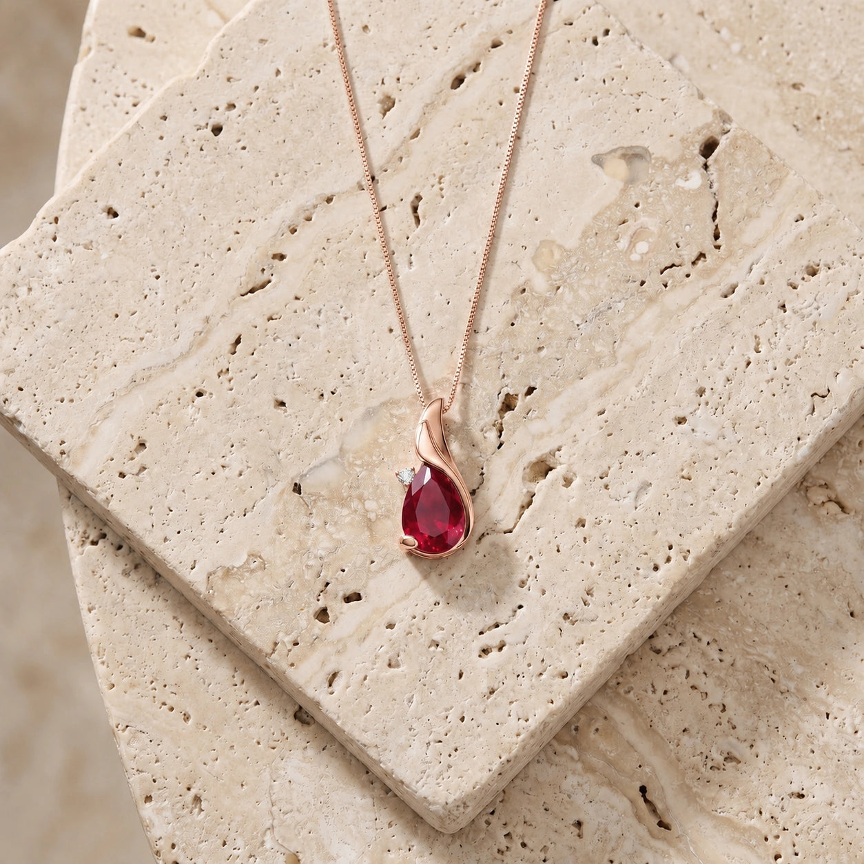 Rose Gold Heritage Pendant Necklace Ruby 10K — Brunella