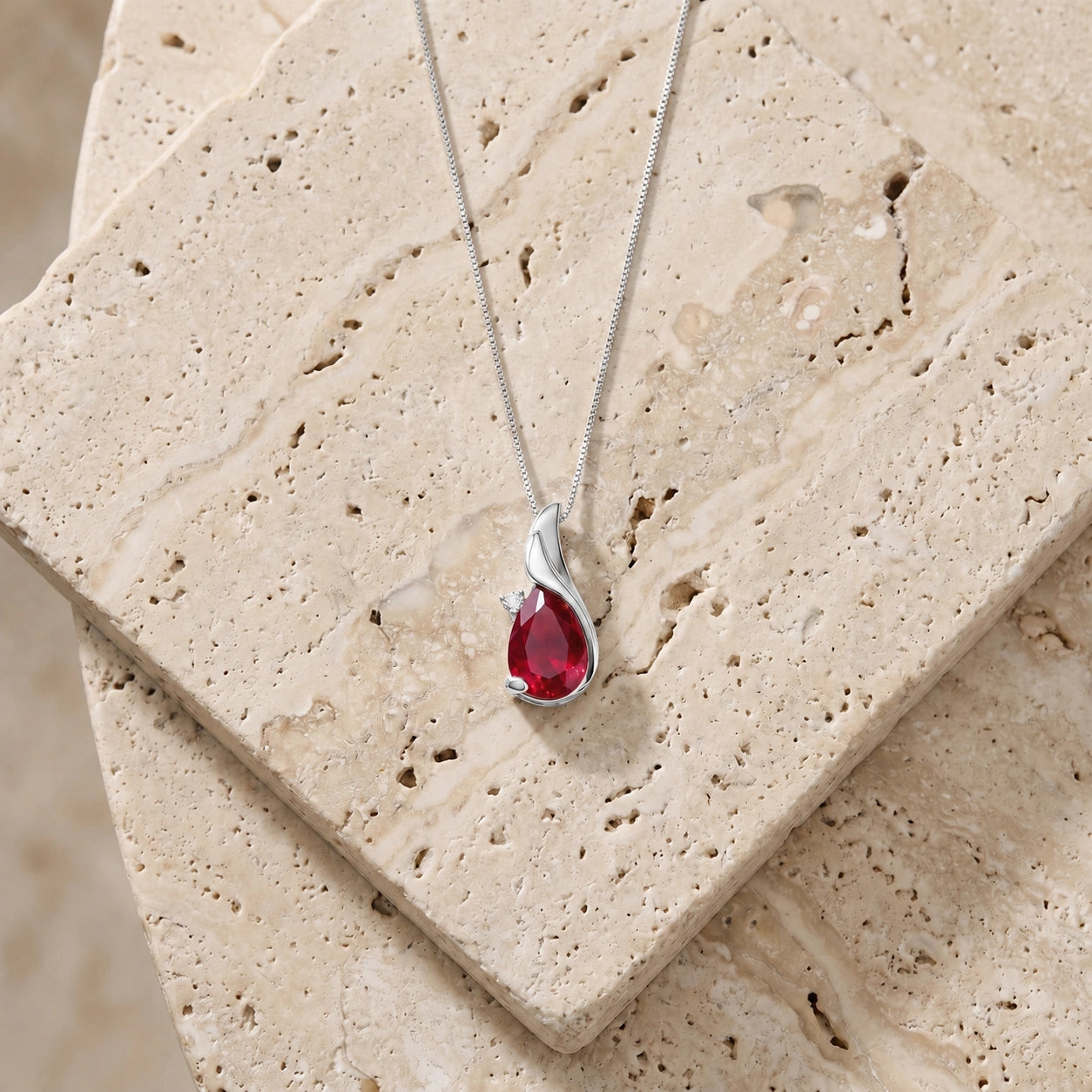 White Gold Heritage Pendant Necklace Ruby 10K — Brunella