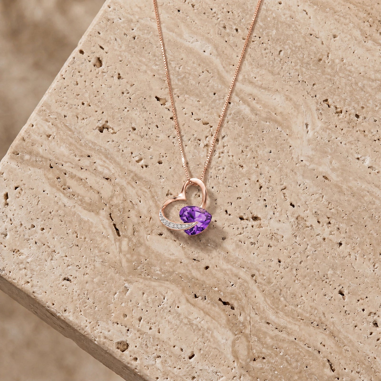Rose Gold Pendant Necklace Amethyst 10K — Fabrizia
