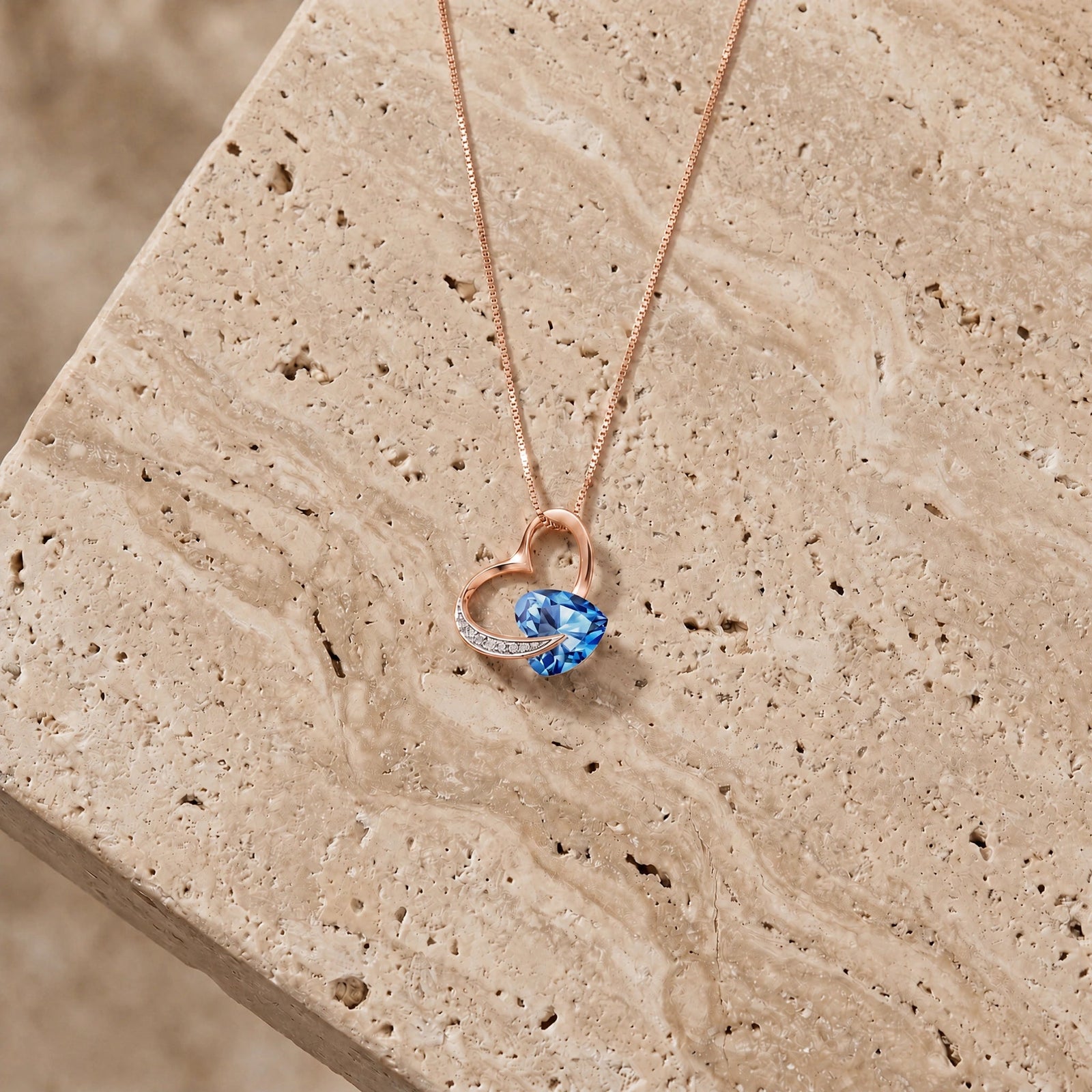 Rose Gold Pendant Necklace Blue Topaz 10K — Fabrizia