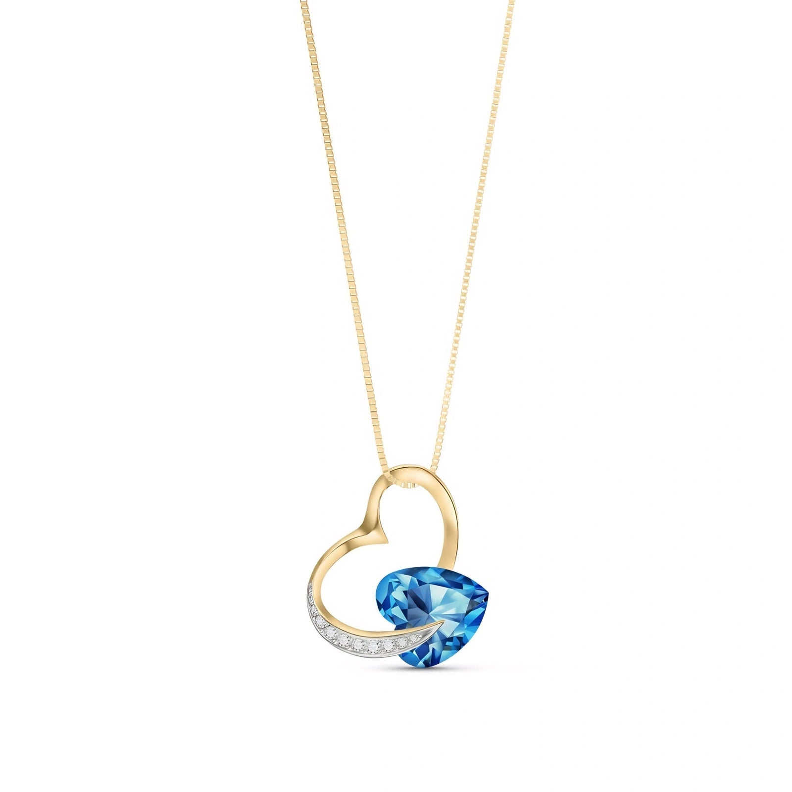 Yellow Gold Pendant Necklace Blue Topaz 10K — Fabrizia