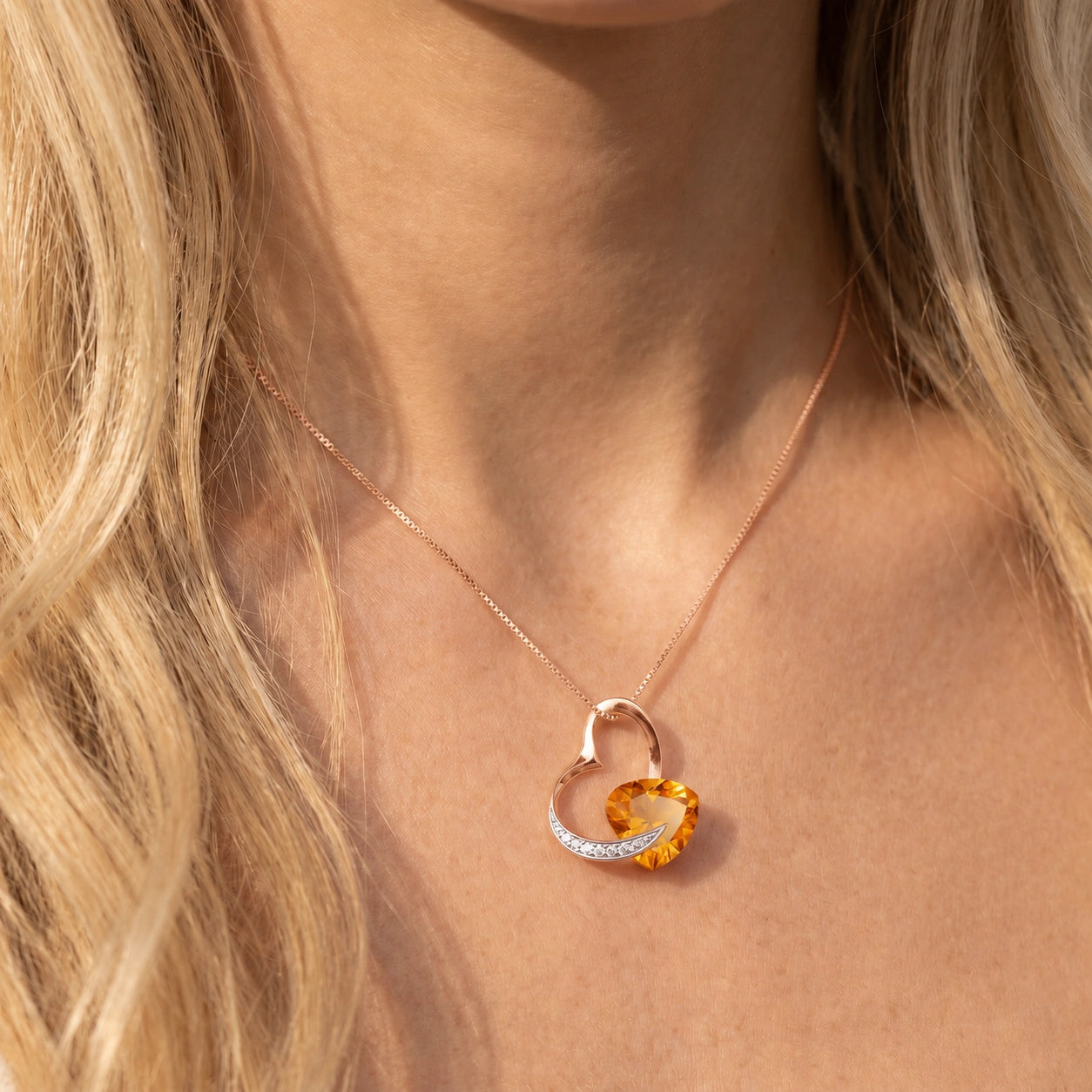 Rose Gold Pendant Necklace Citrine 10K — Fabrizia