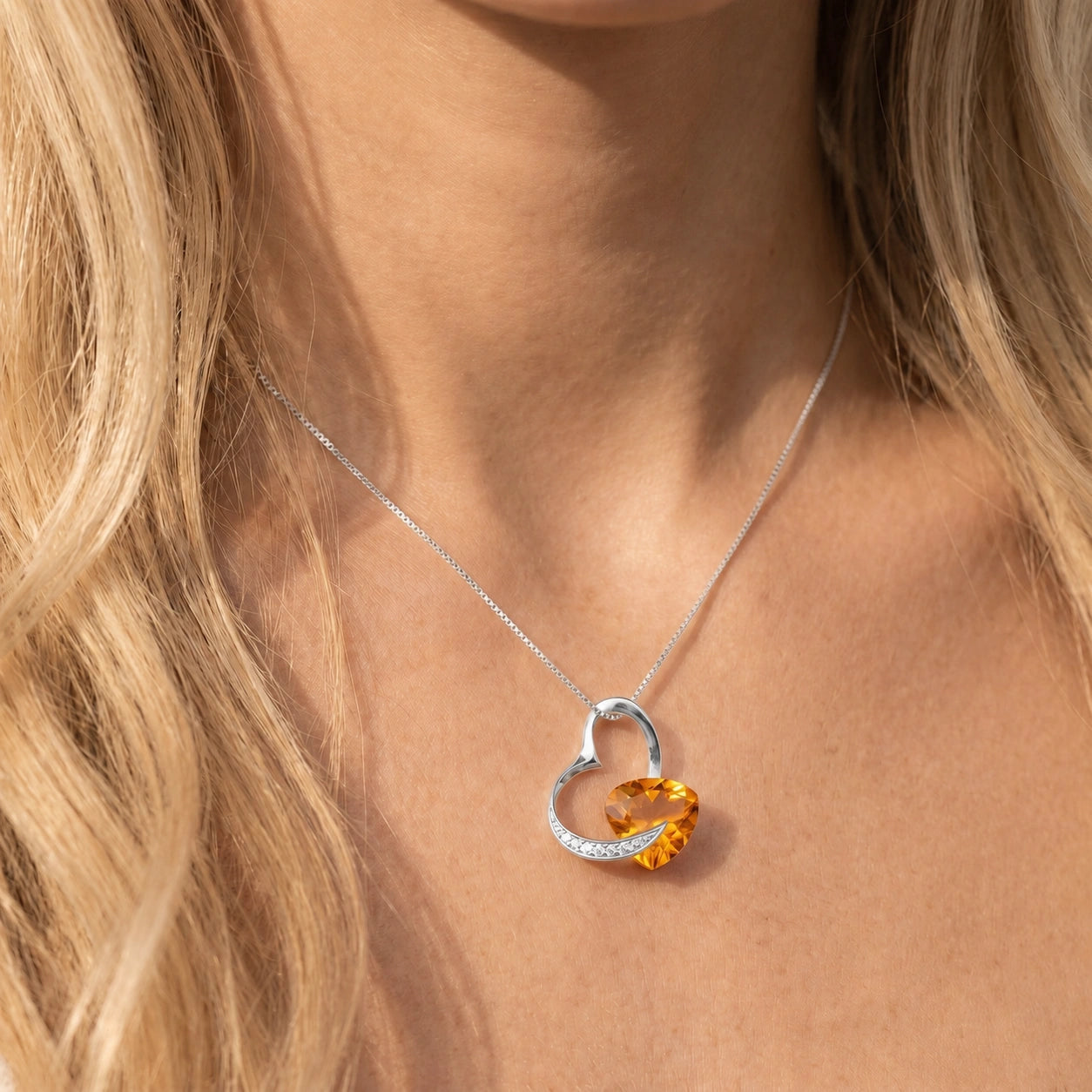 White Gold Pendant Necklace Citrine 10K — Fabrizia