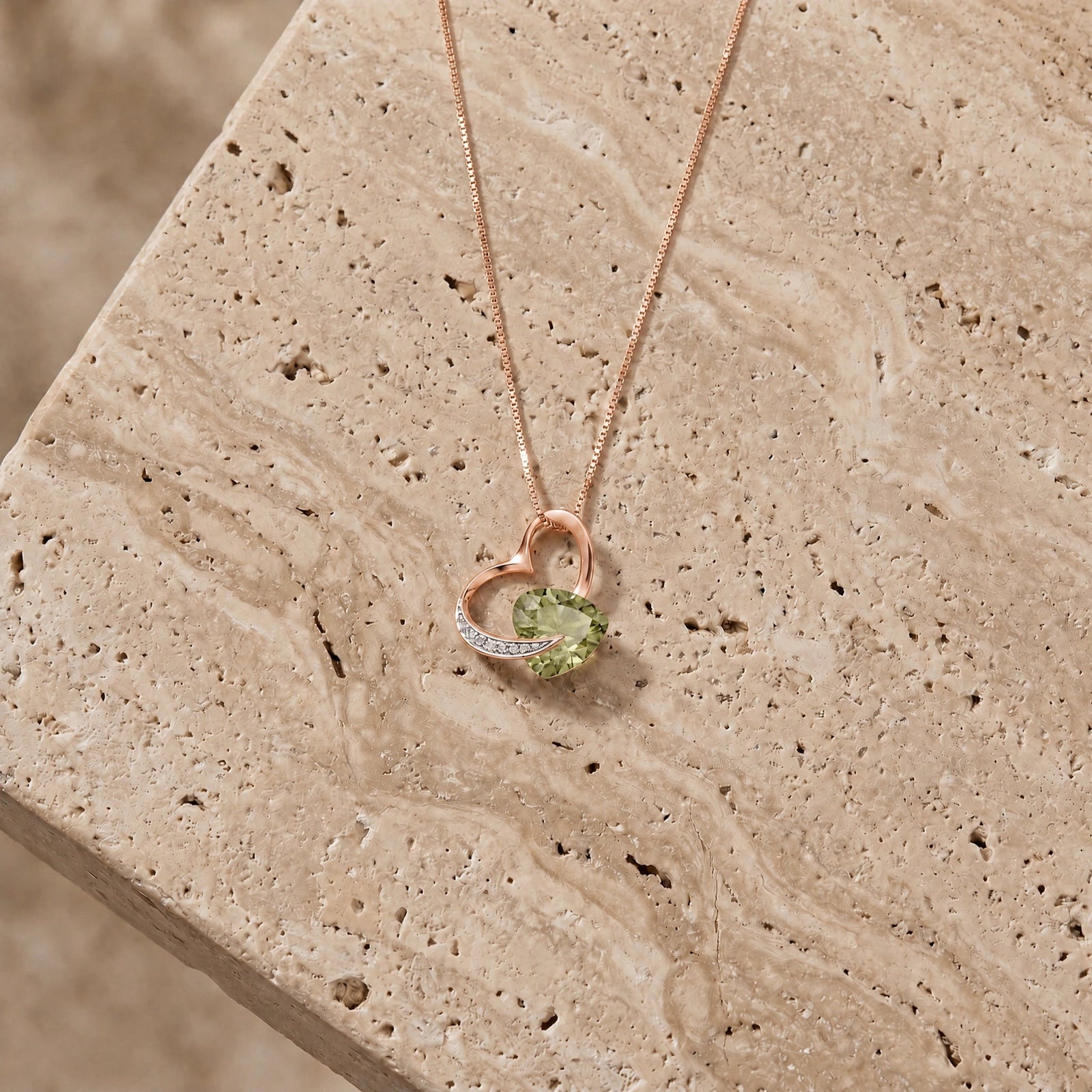 Rose Gold Pendant Necklace Green Amethyst 10K — Fabrizia