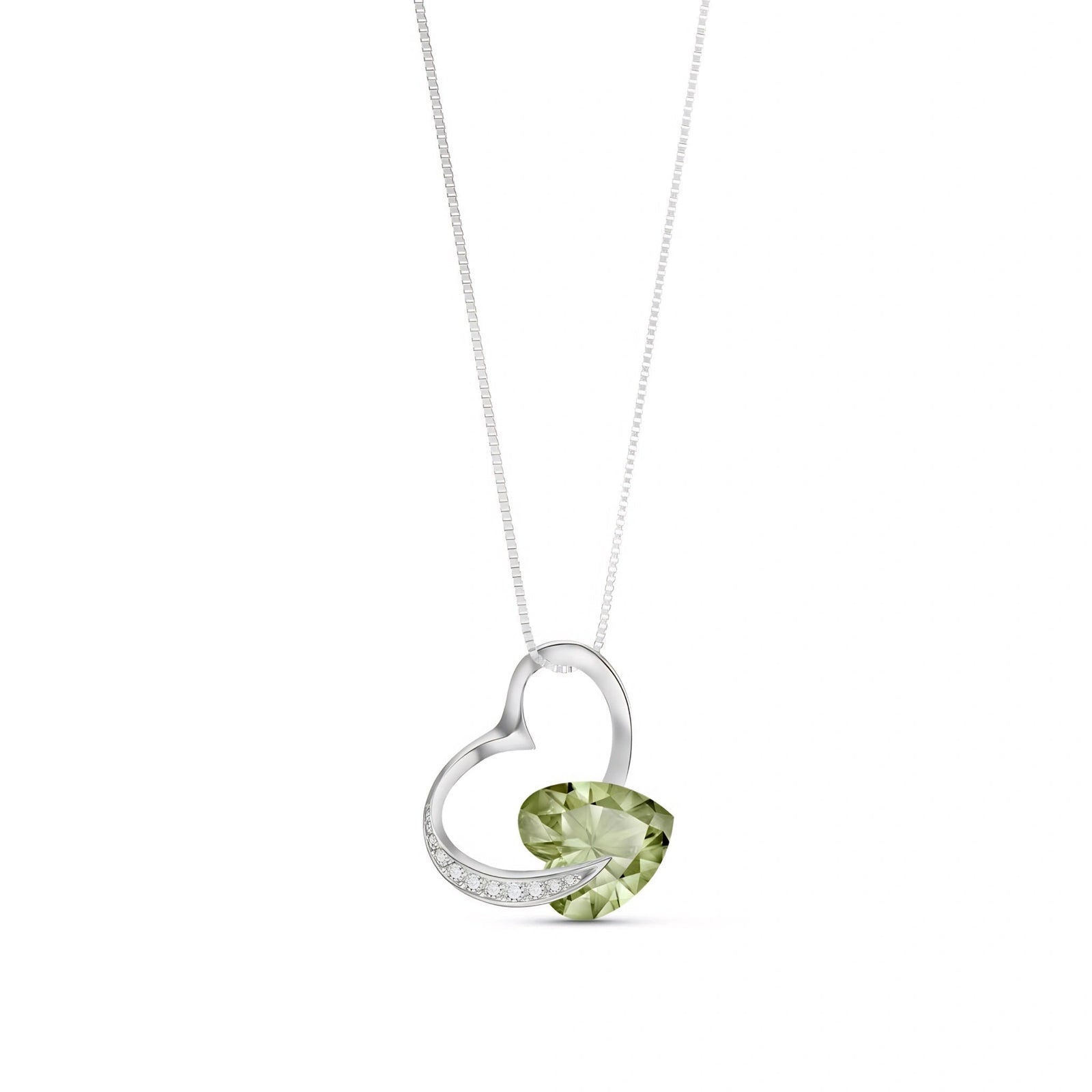 White Gold Pendant Necklace Green Amethyst 10K — Fabrizia