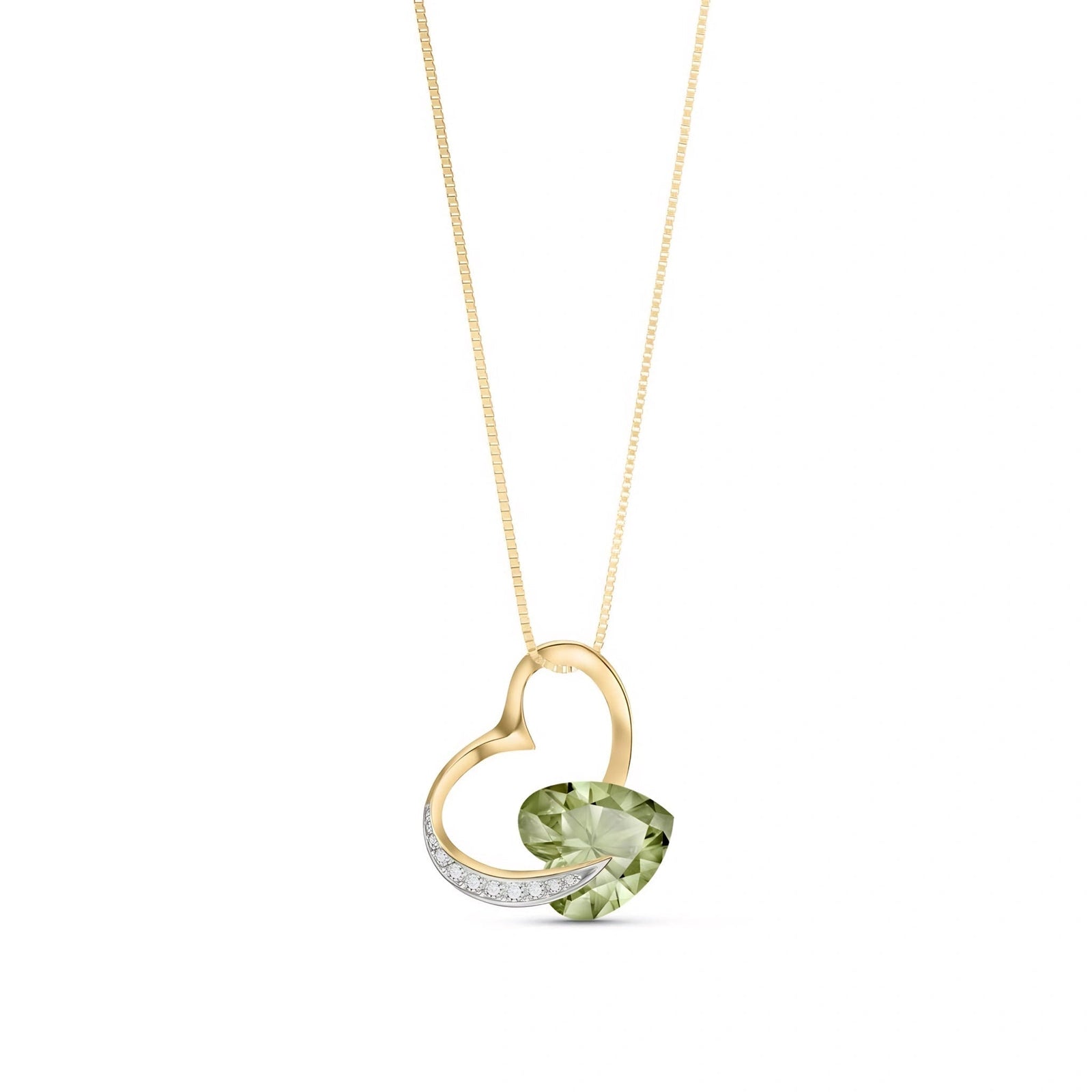 Yellow Gold Pendant Necklace Green Amethyst 10K — Fabrizia