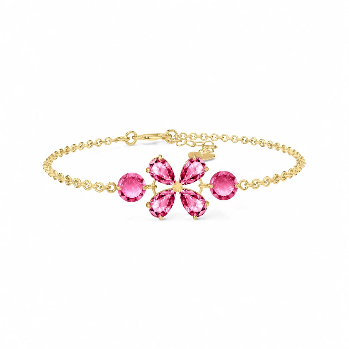 Yellow Gold Cluster Gemstone Bracelet Pink Topaz — Fioretta