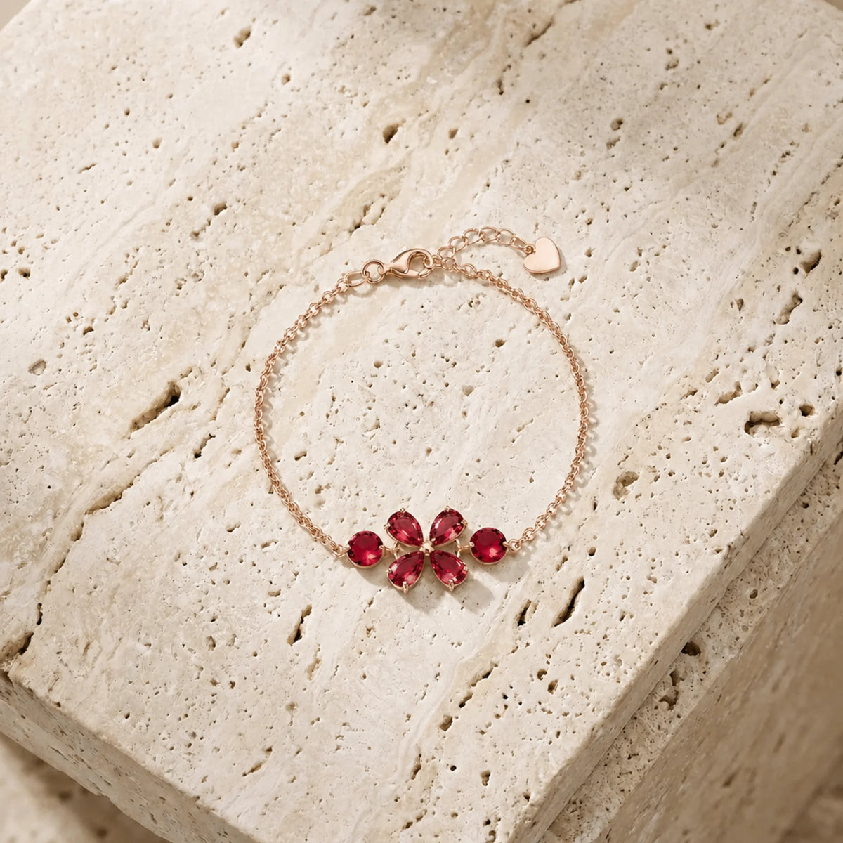 Rose Gold Cluster Gemstone Bracelet Ruby — Fioretta