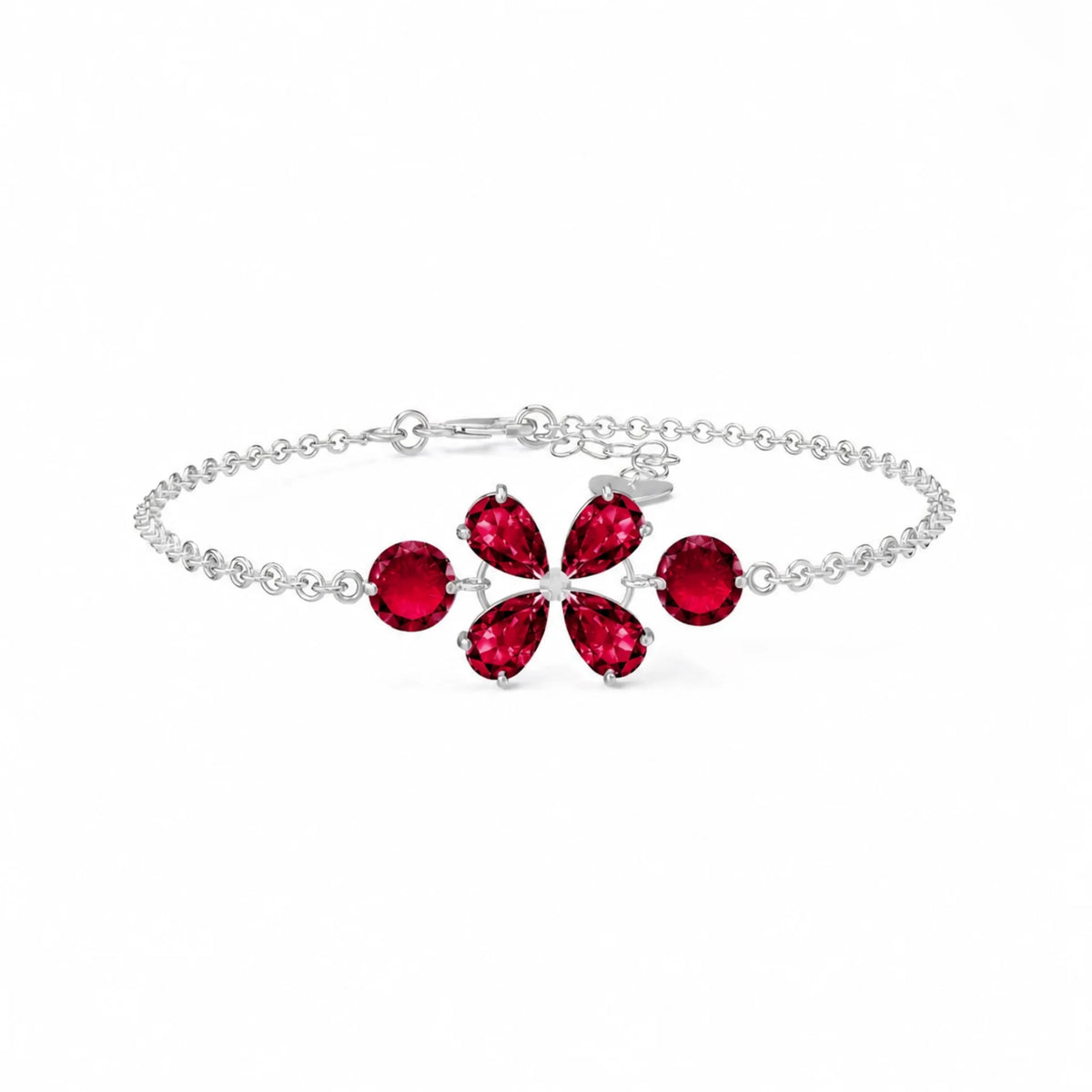 White Gold Cluster Gemstone Bracelet Ruby — Fioretta