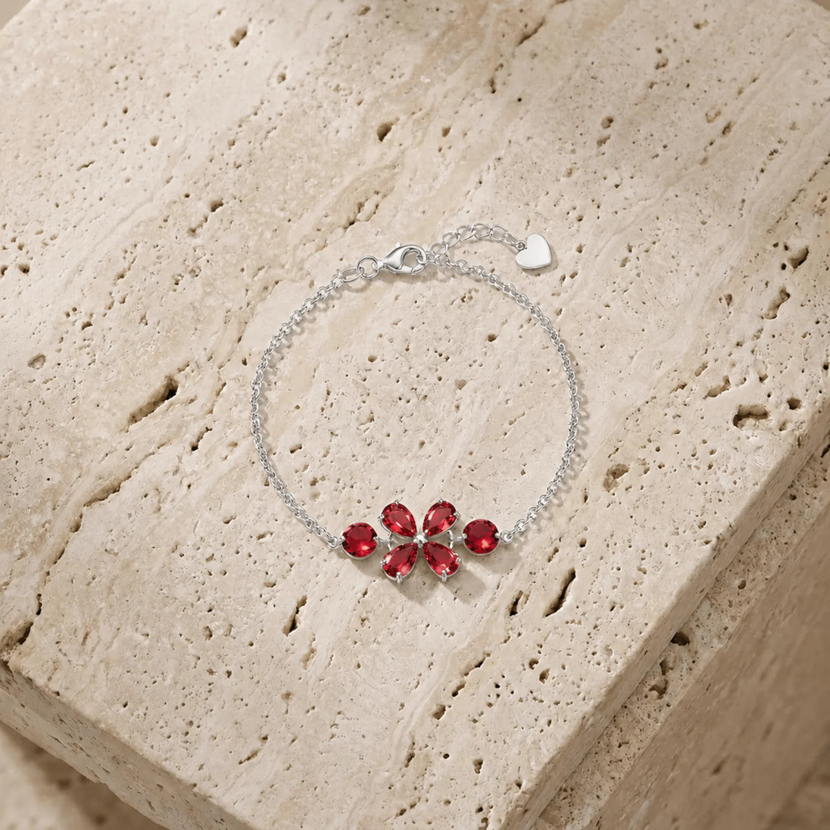 White Gold Cluster Gemstone Bracelet Ruby — Fioretta