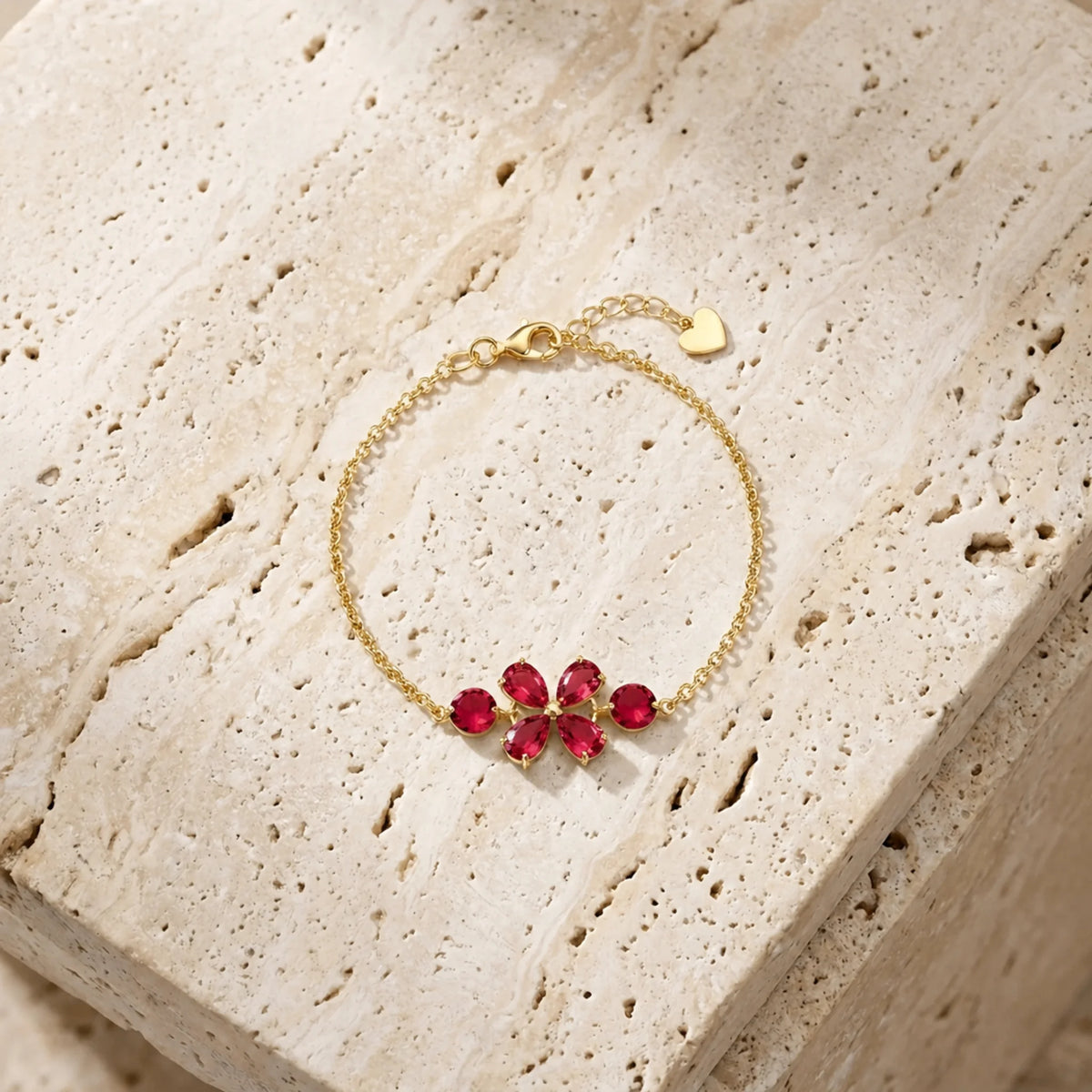 Yellow Gold Cluster Gemstone Bracelet Ruby — Fioretta