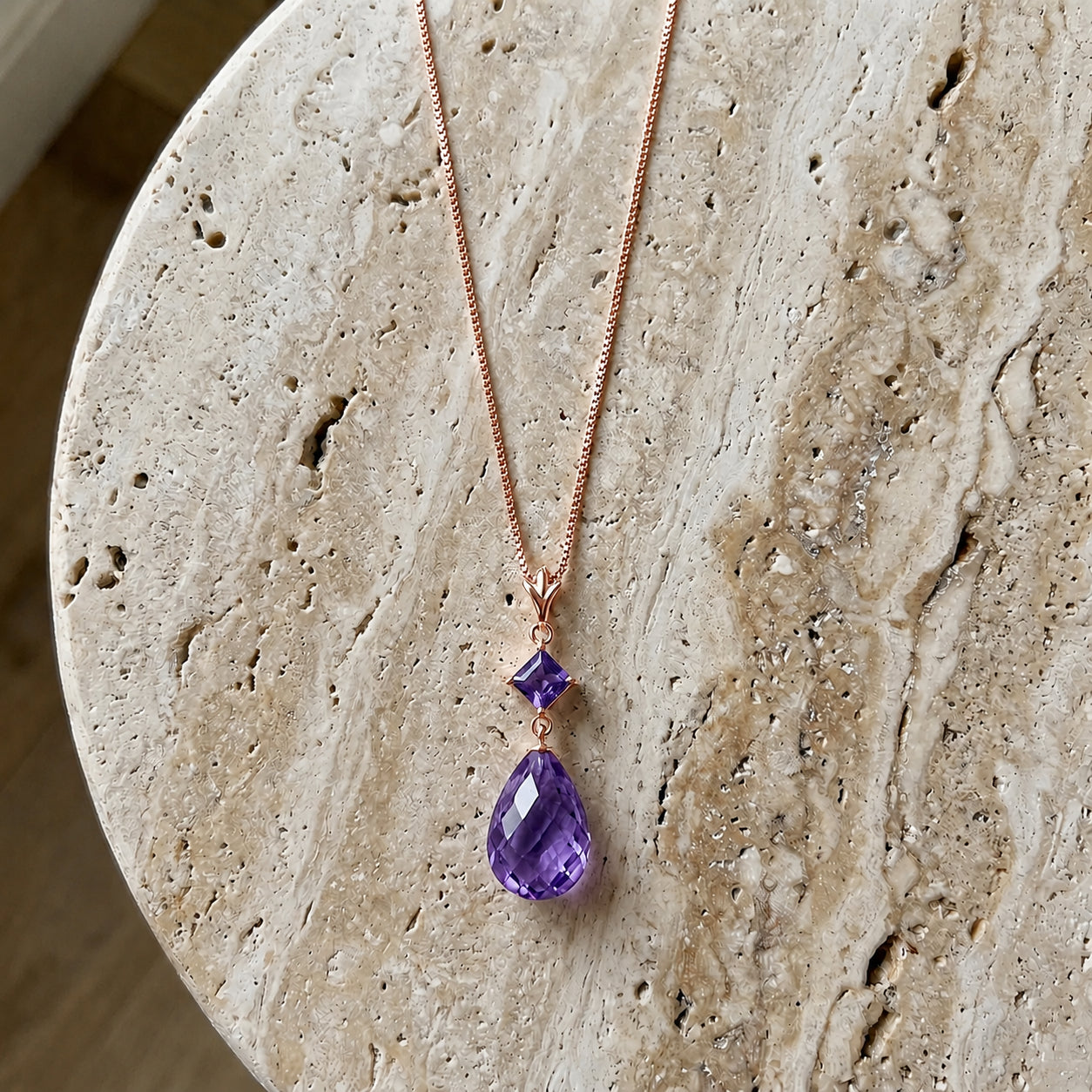 Rose Gold Pendant Necklace Amethyst 10K — Saveria