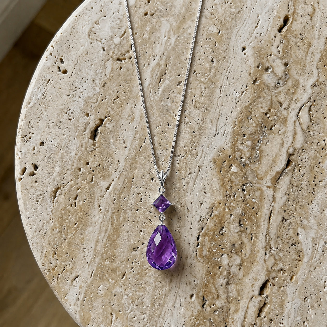 White Gold Pendant Necklace Amethyst 10K — Saveria