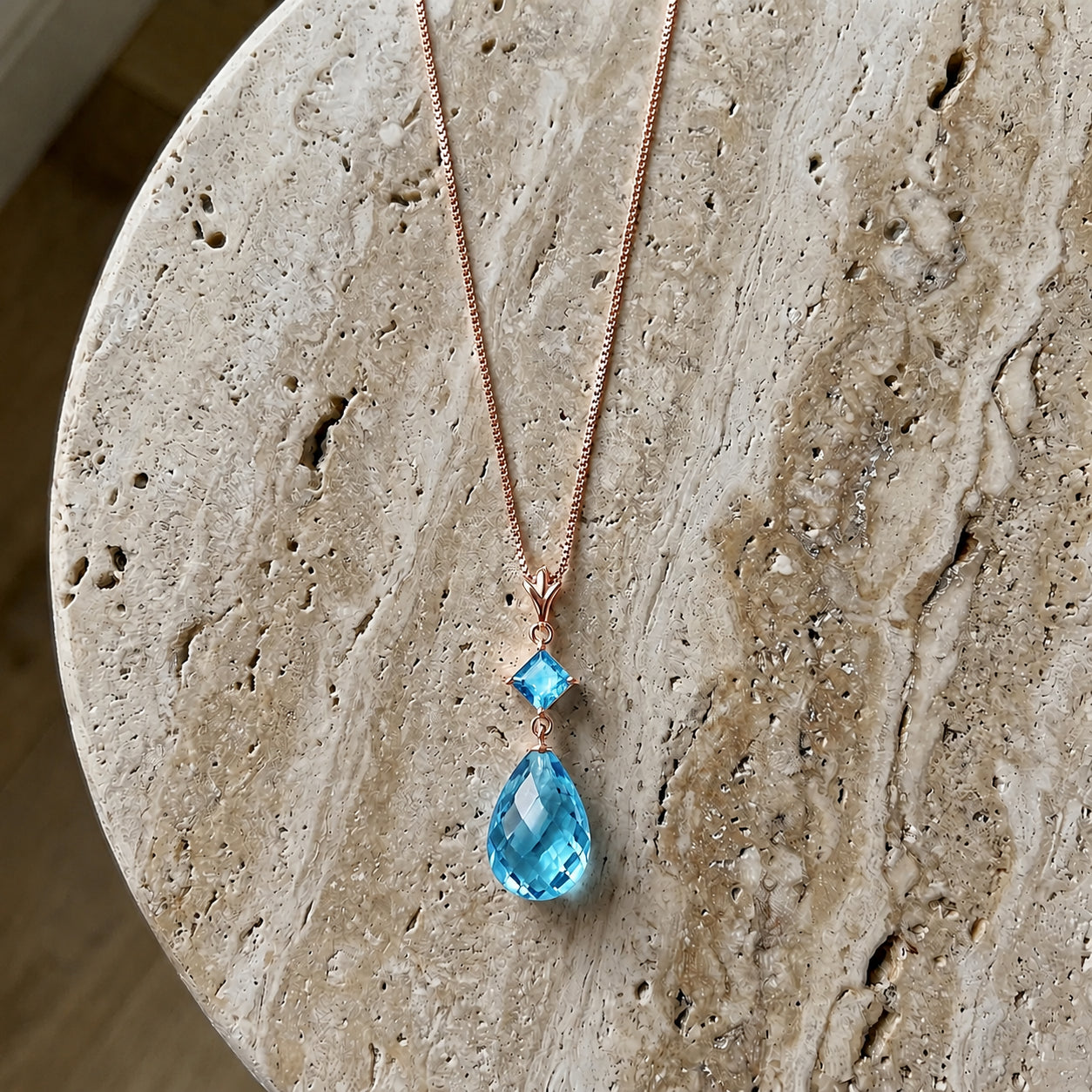 Rose Gold Pendant Necklace Blue Topaz 10K — Saveria