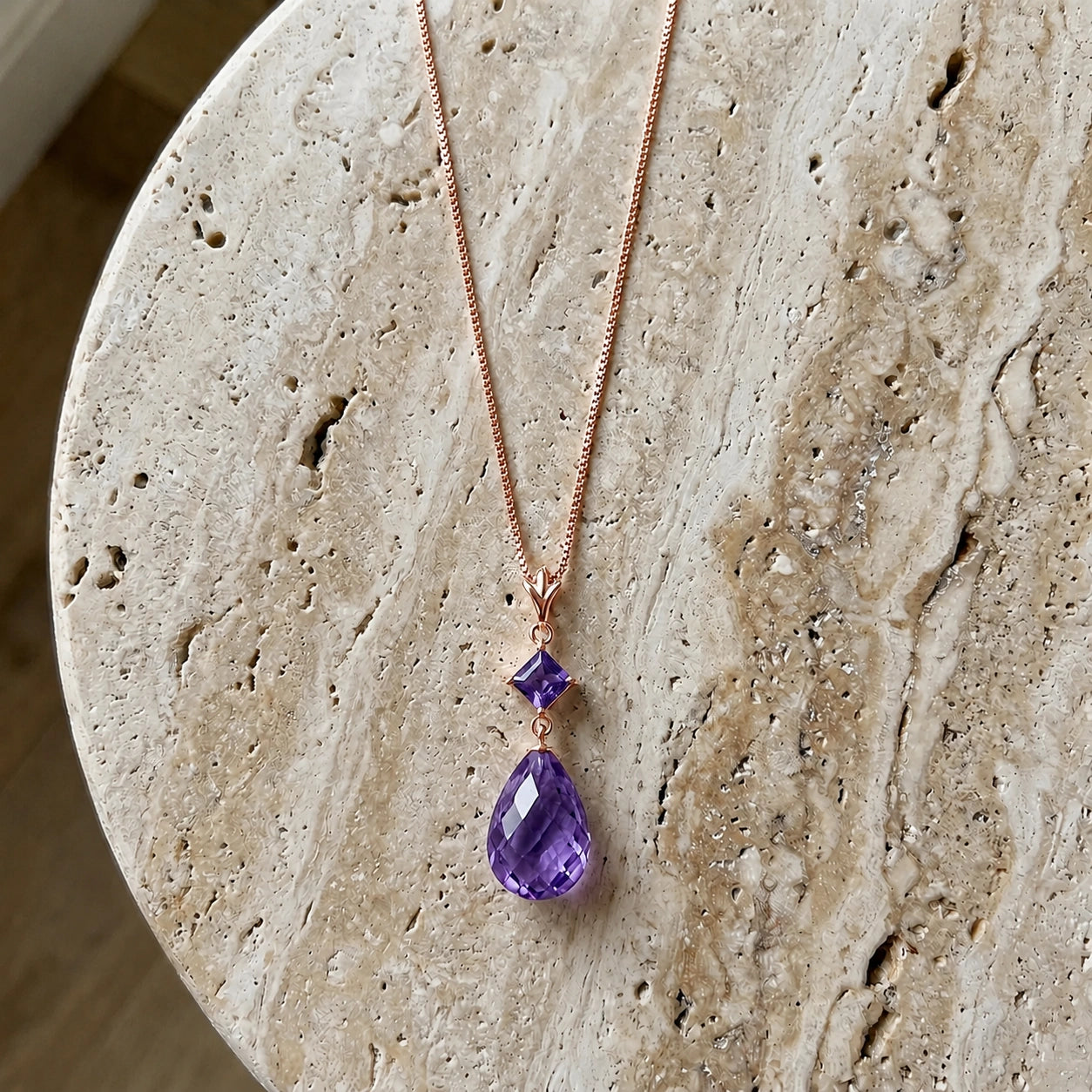 Rose Gold Pendant Necklace Blue Topaz 10K — Saveria