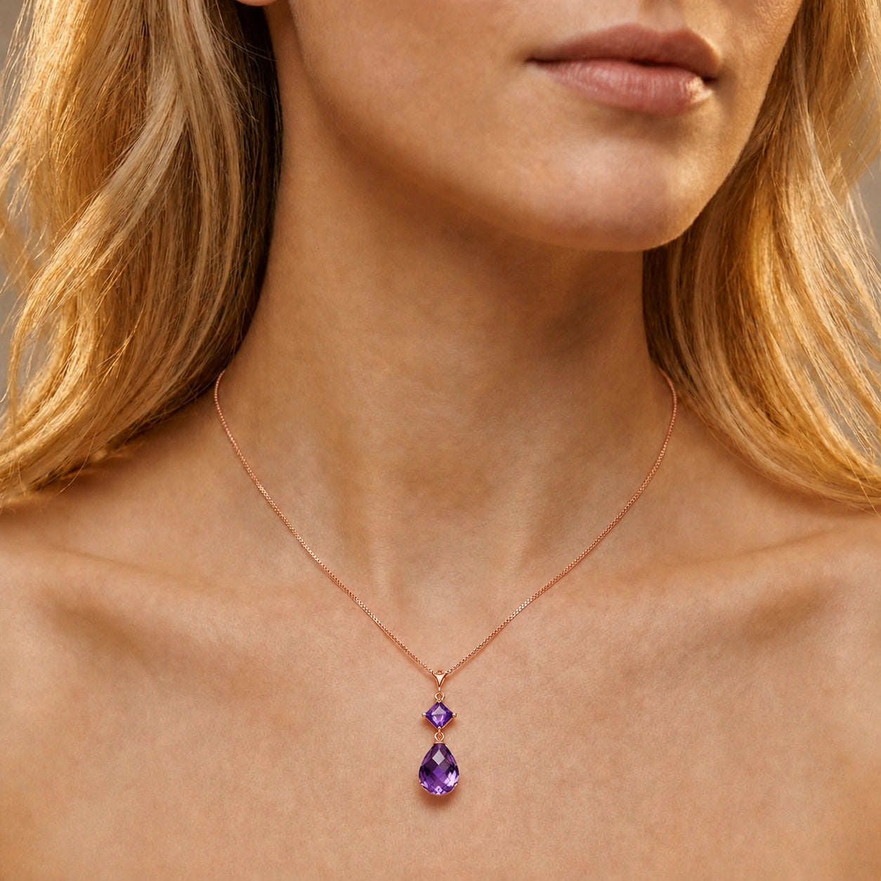 Rose Gold Pendant Necklace Blue Topaz 10K — Saveria