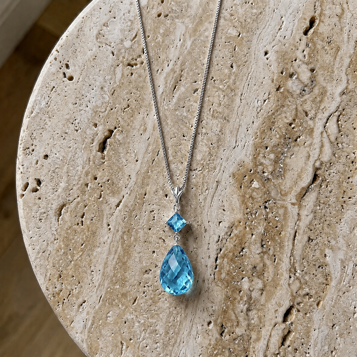 White Gold Pendant Necklace Blue Topaz 10K — Saveria
