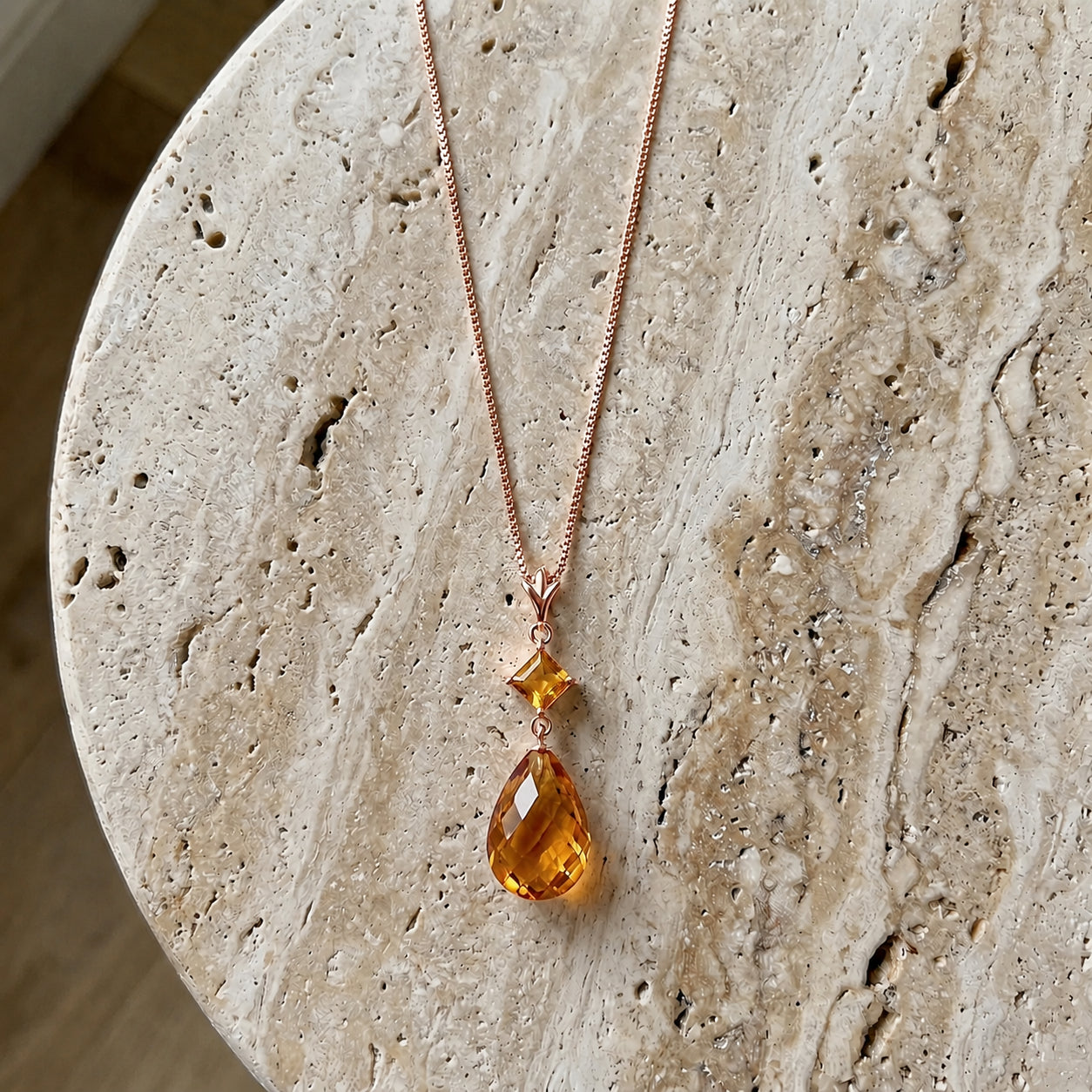 Rose Gold Pendant Necklace Citrine 10K — Saveria