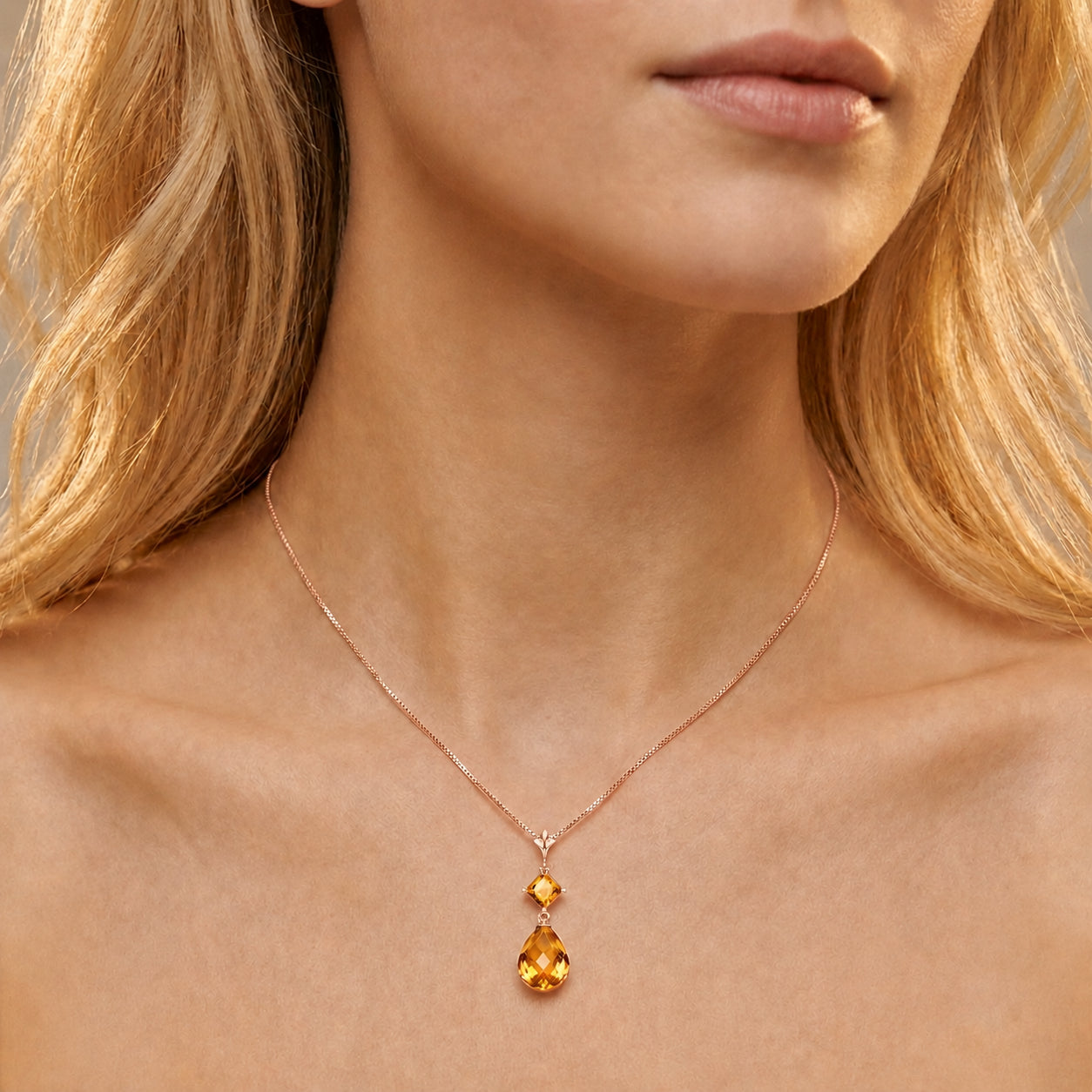 Rose Gold Pendant Necklace Citrine 10K — Saveria