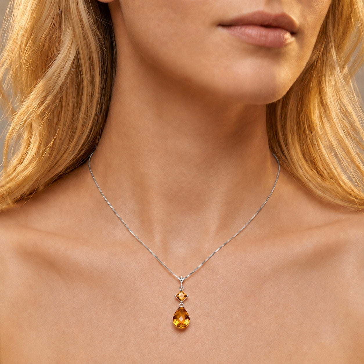 White Gold Pendant Necklace Citrine 10K — Saveria