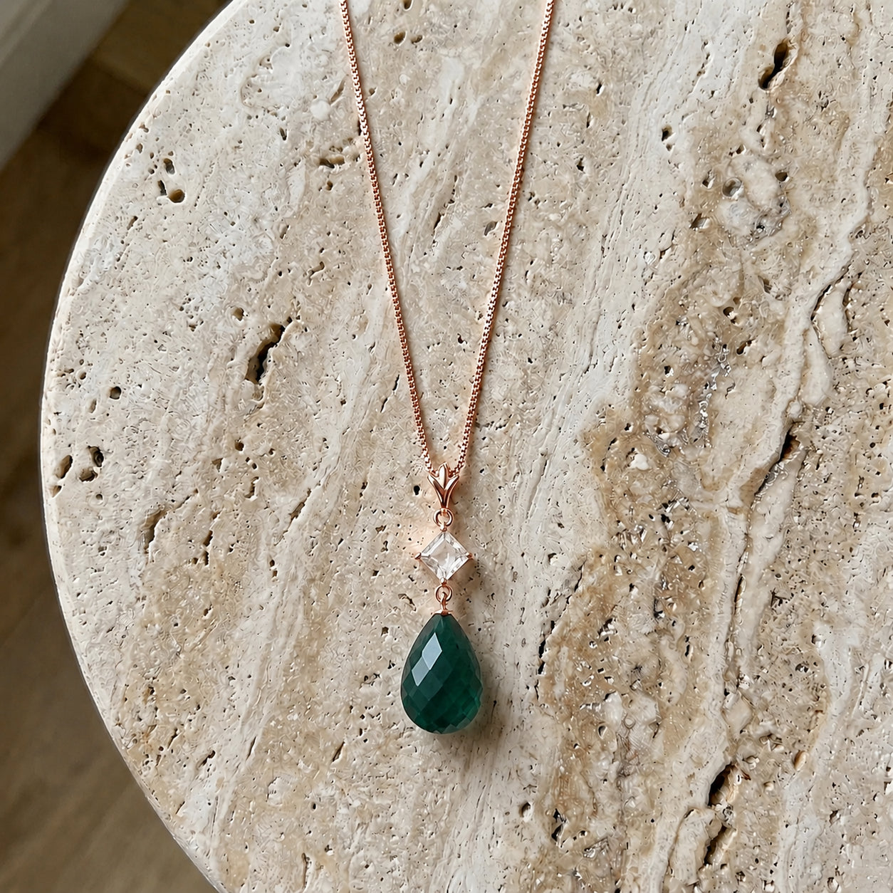 Rose Gold Pendant Necklace Emerald 10K — Saveria