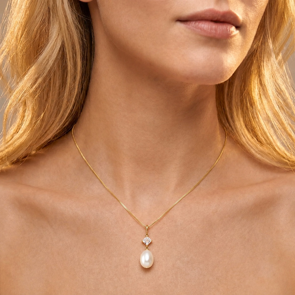 Yellow Gold Pendant Necklace Pearl 10K — Saveria