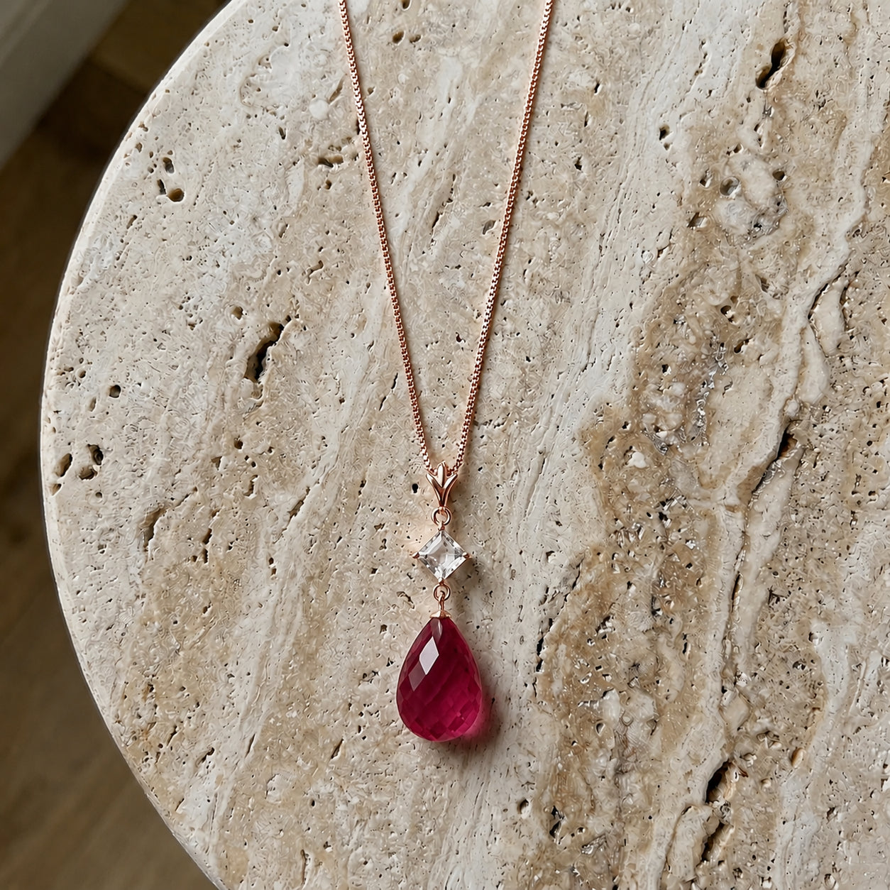 Rose Gold Pendant Necklace Ruby 10K — Saveria