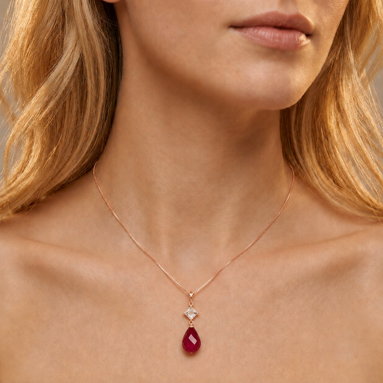 Rose Gold Pendant Necklace Ruby 10K — Saveria