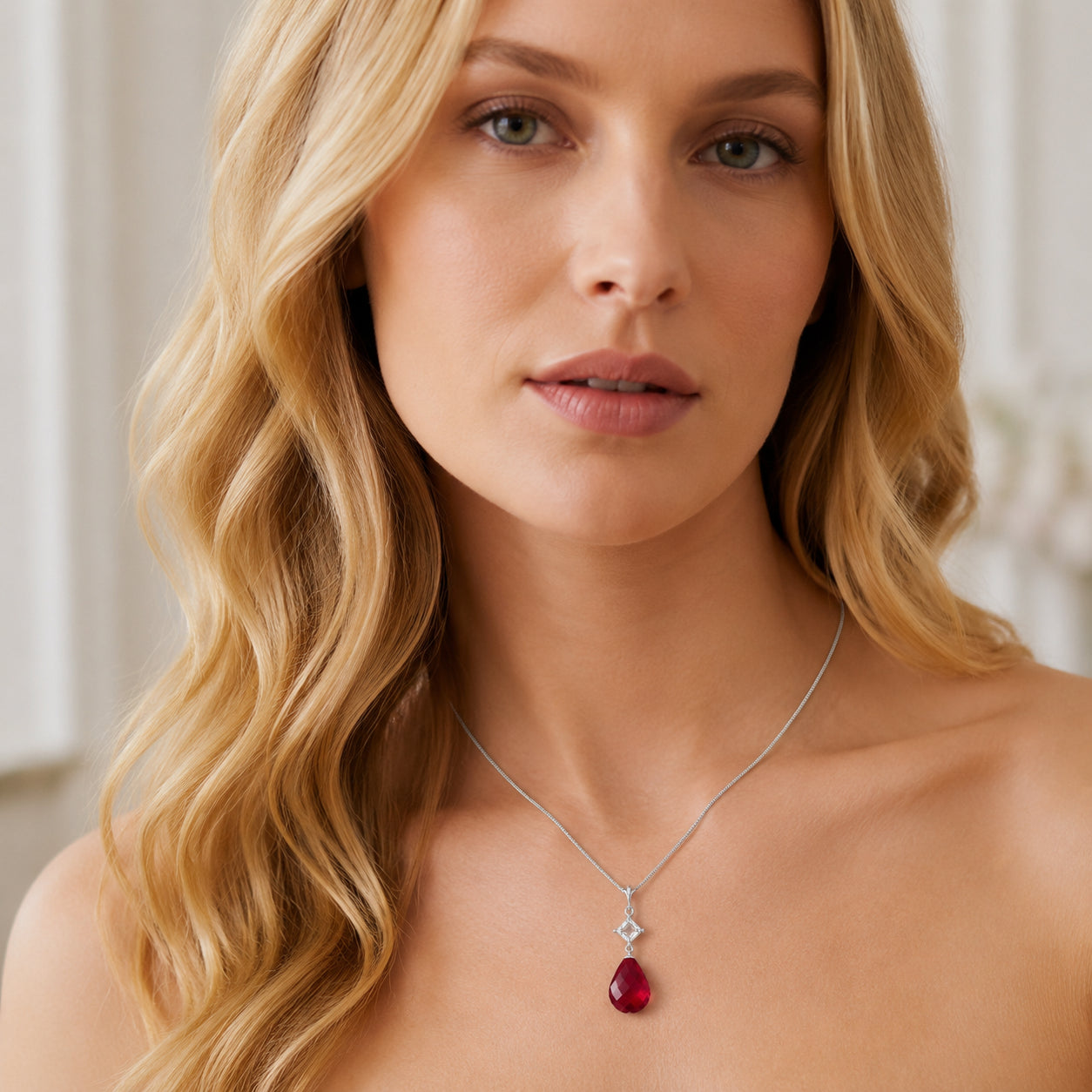 White Gold Pendant Necklace Ruby 10K — Saveria