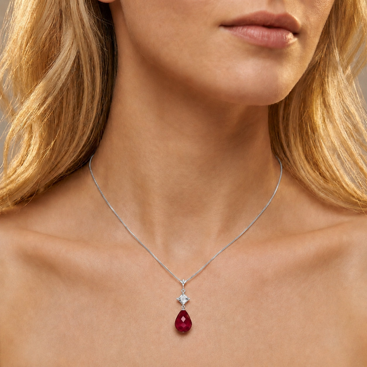 White Gold Pendant Necklace Ruby 10K — Saveria