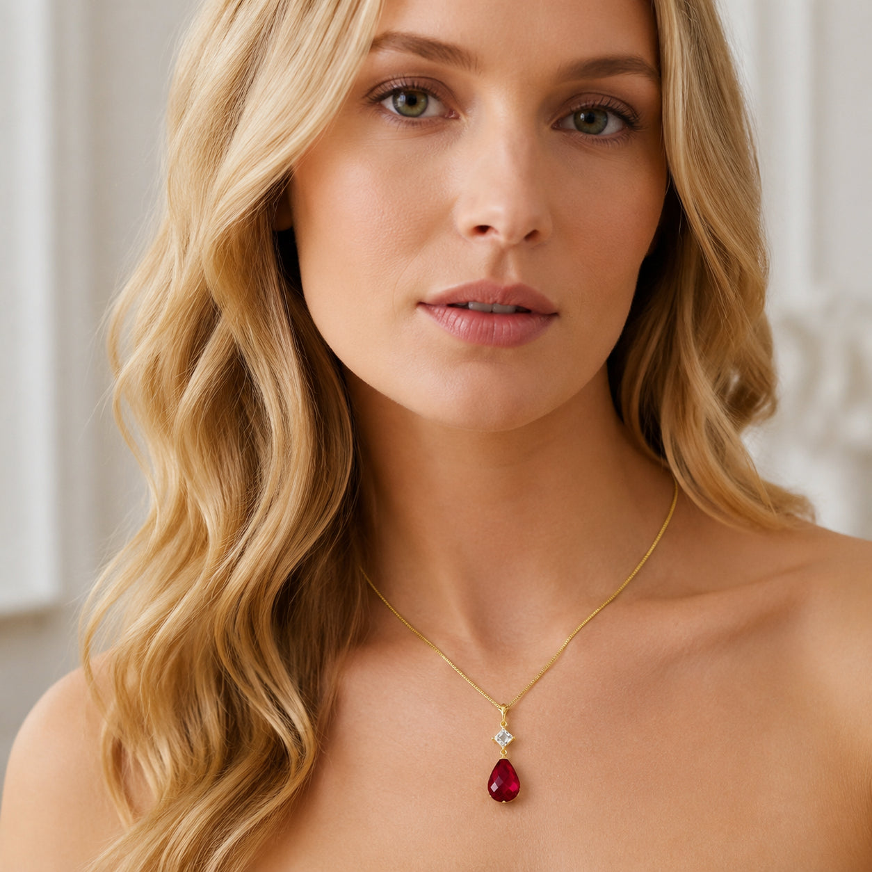 Yellow Gold Pendant Necklace Ruby 10K — Saveria