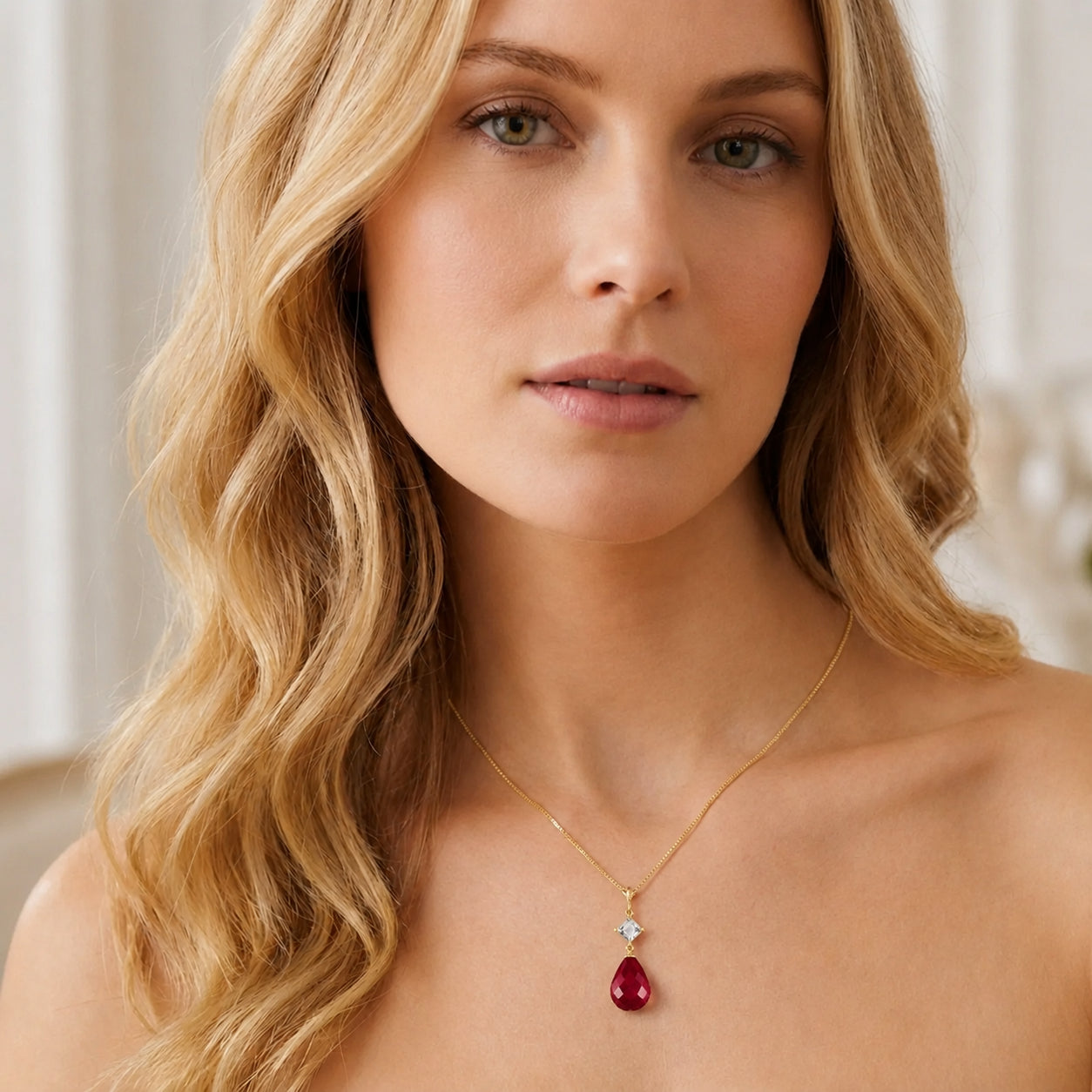 Yellow Gold Pendant Necklace Ruby 10K — Saveria