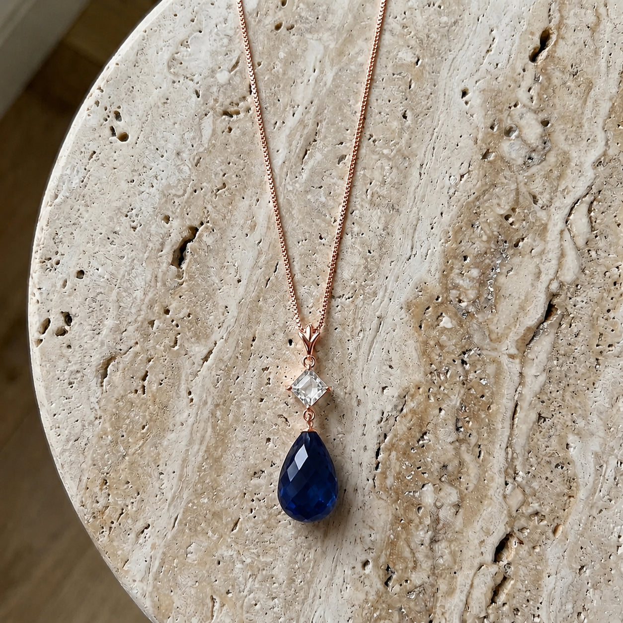 Rose Gold Pendant Necklace Sapphire 10K — Saveria