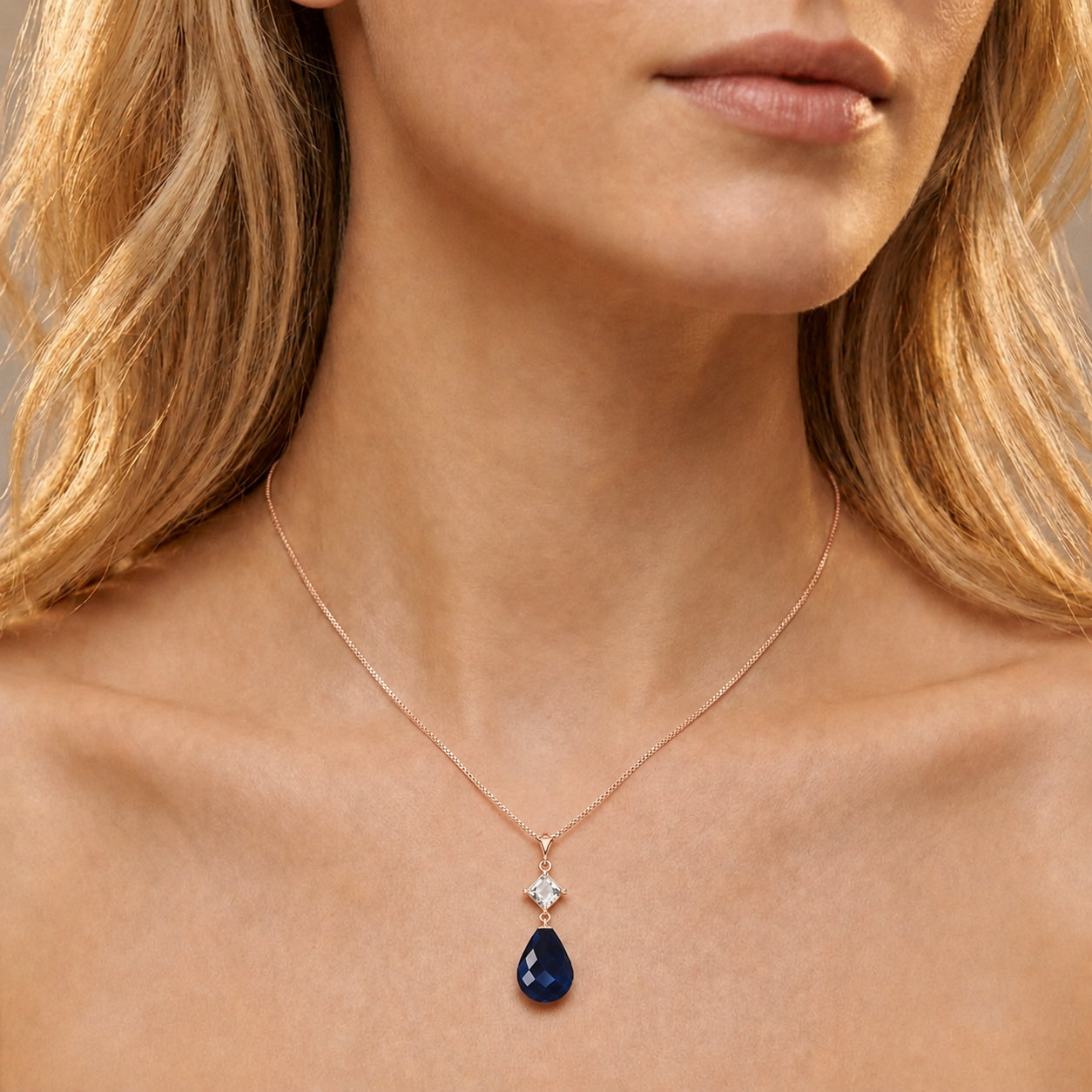 Rose Gold Pendant Necklace Sapphire 10K — Saveria