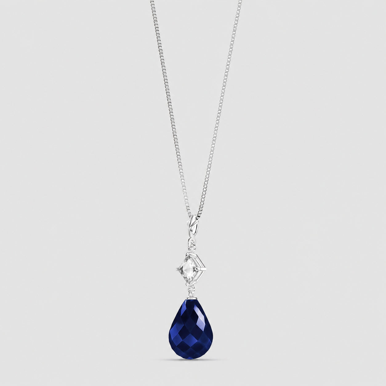 White Gold Pendant Necklace Sapphire 10K — Saveria