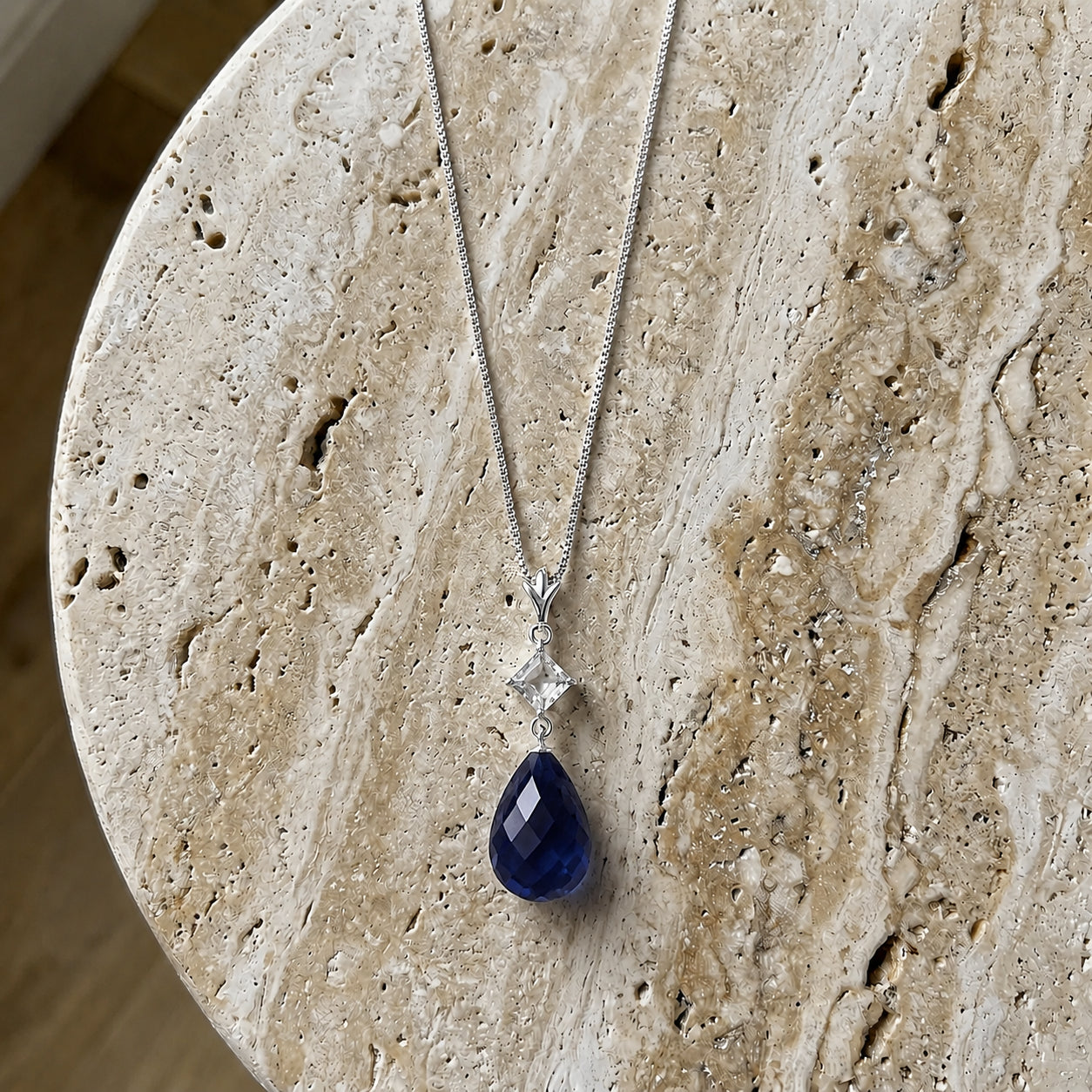 White Gold Pendant Necklace Sapphire 10K — Saveria