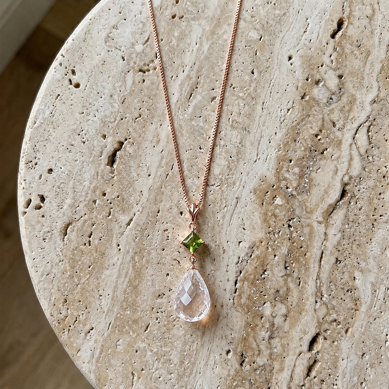 Rose Gold Pendant Necklace White Topaz 10K — Saveria