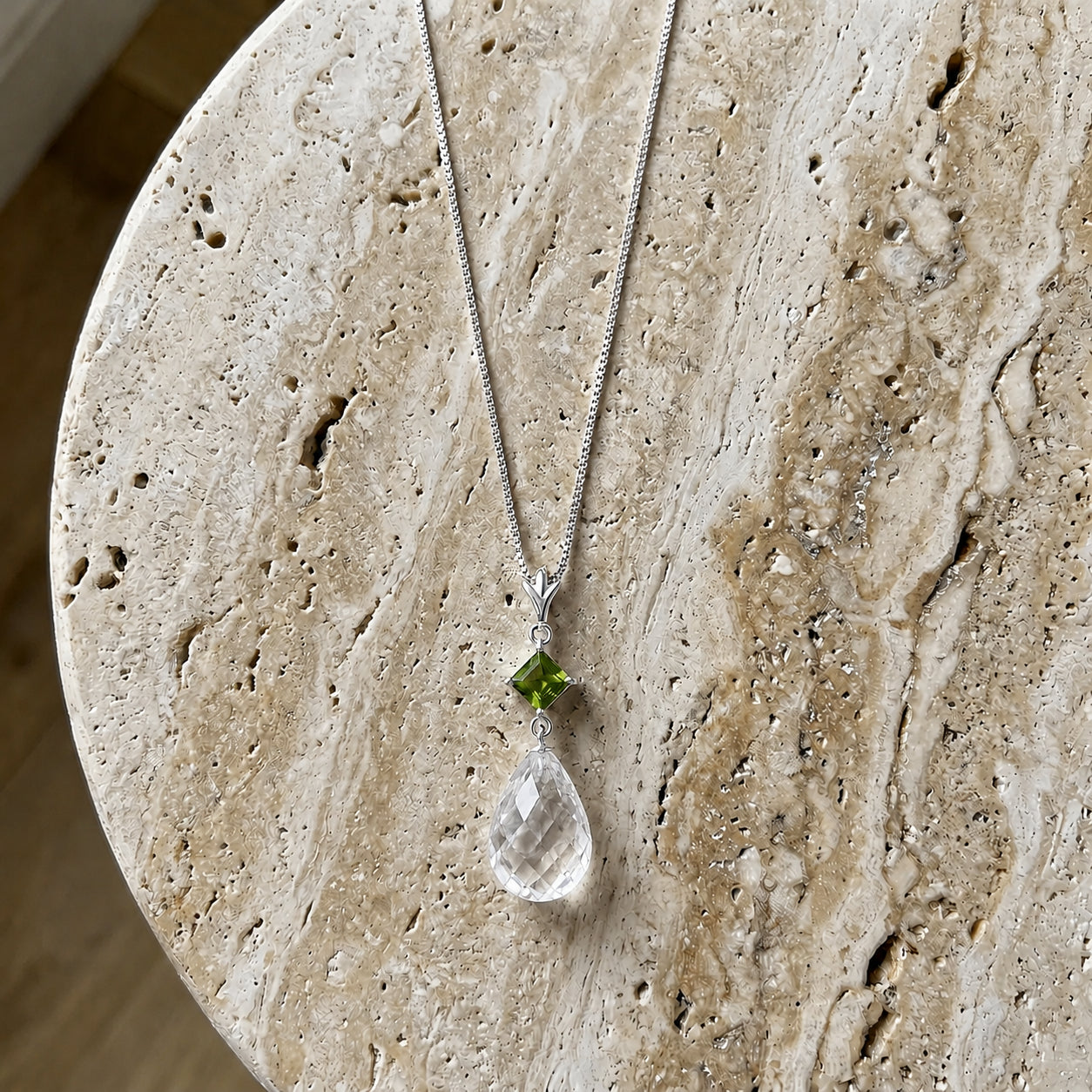 White Gold Pendant Necklace White Topaz 10K — Saveria