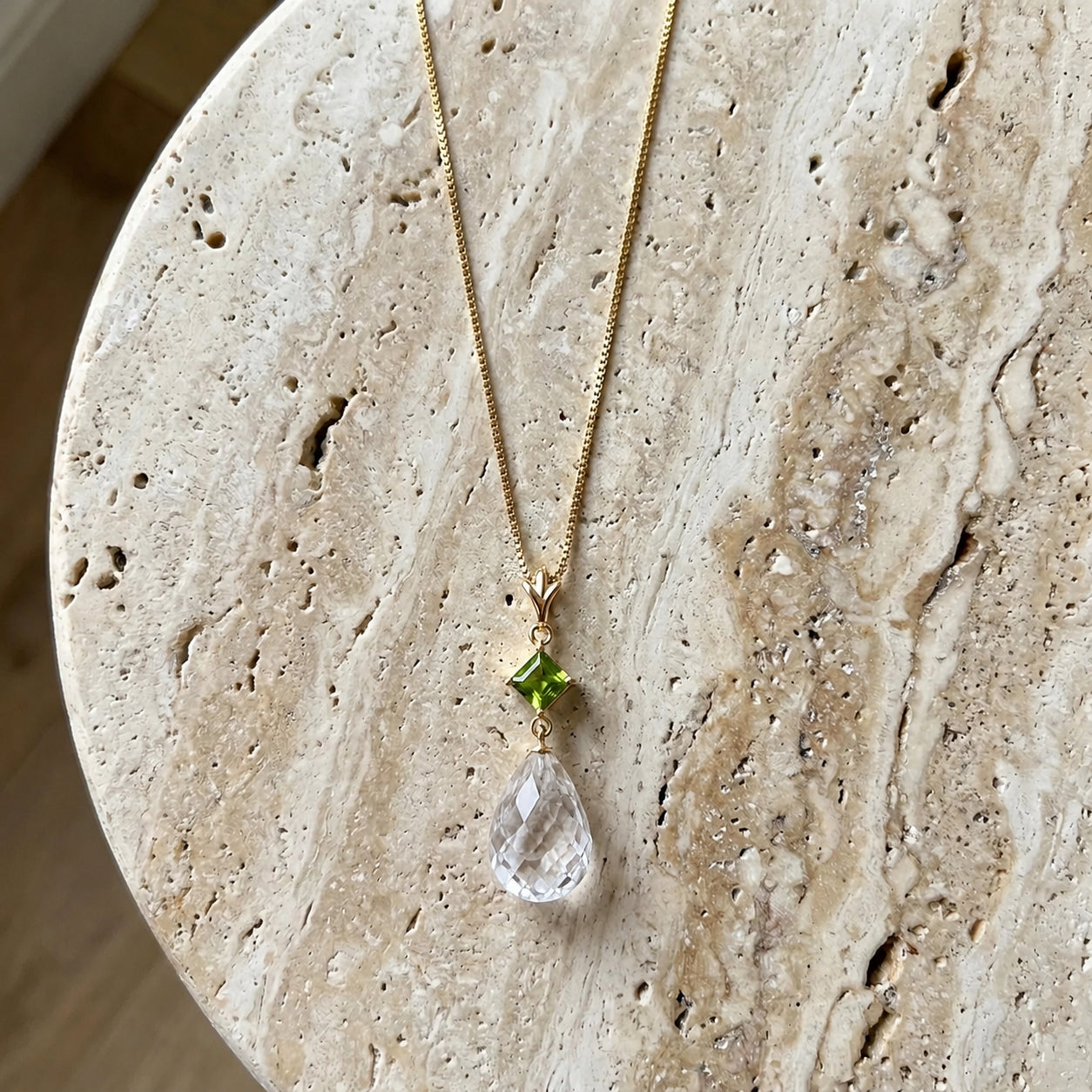 Yellow Gold Pendant Necklace White Topaz 10K — Saveria