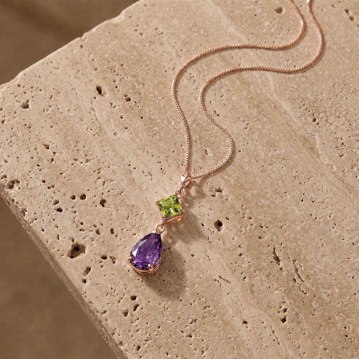 Rose Gold Classic Necklace Aquamarine 10K — Palma