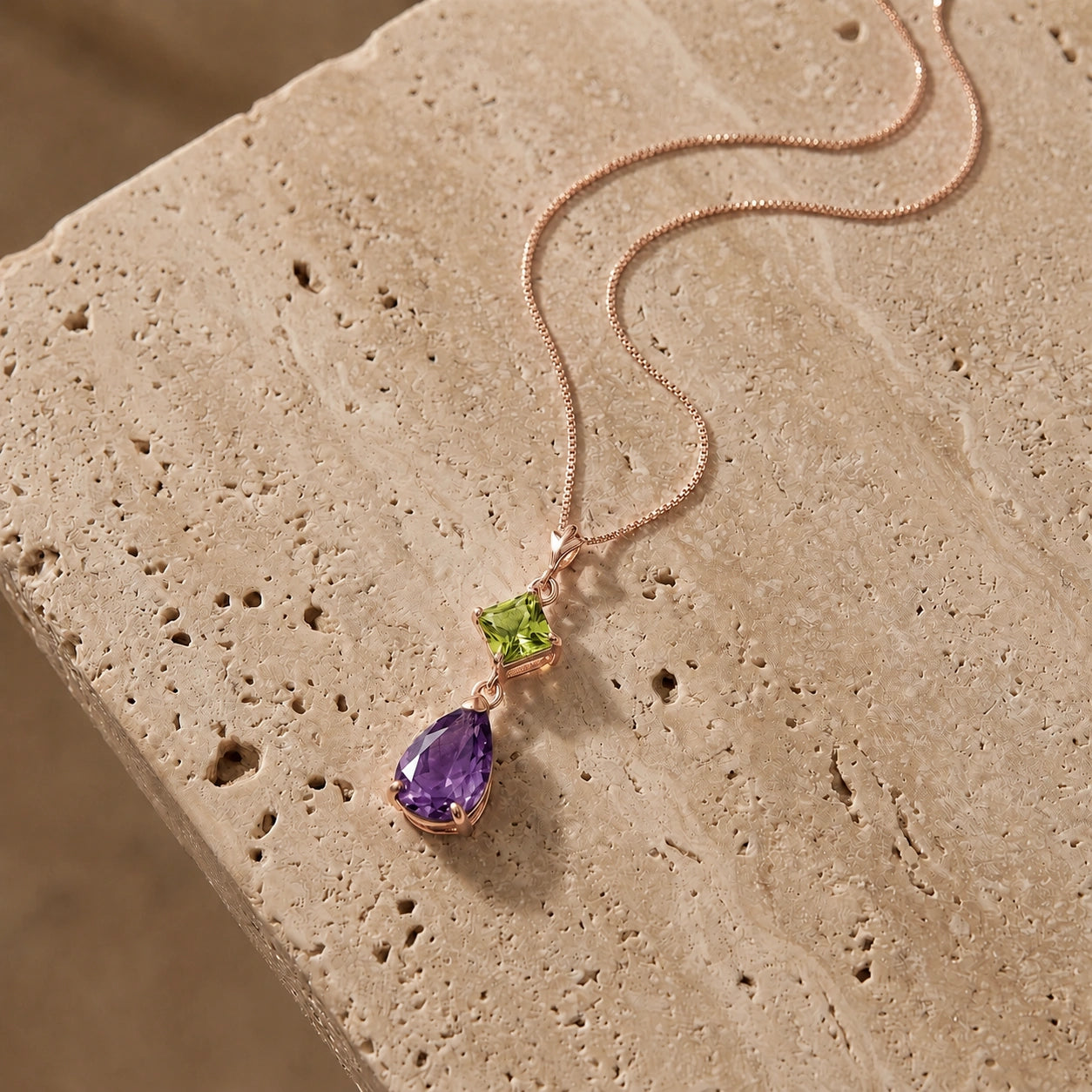 Rose Gold Classic Necklace Aquamarine 10K — Palma