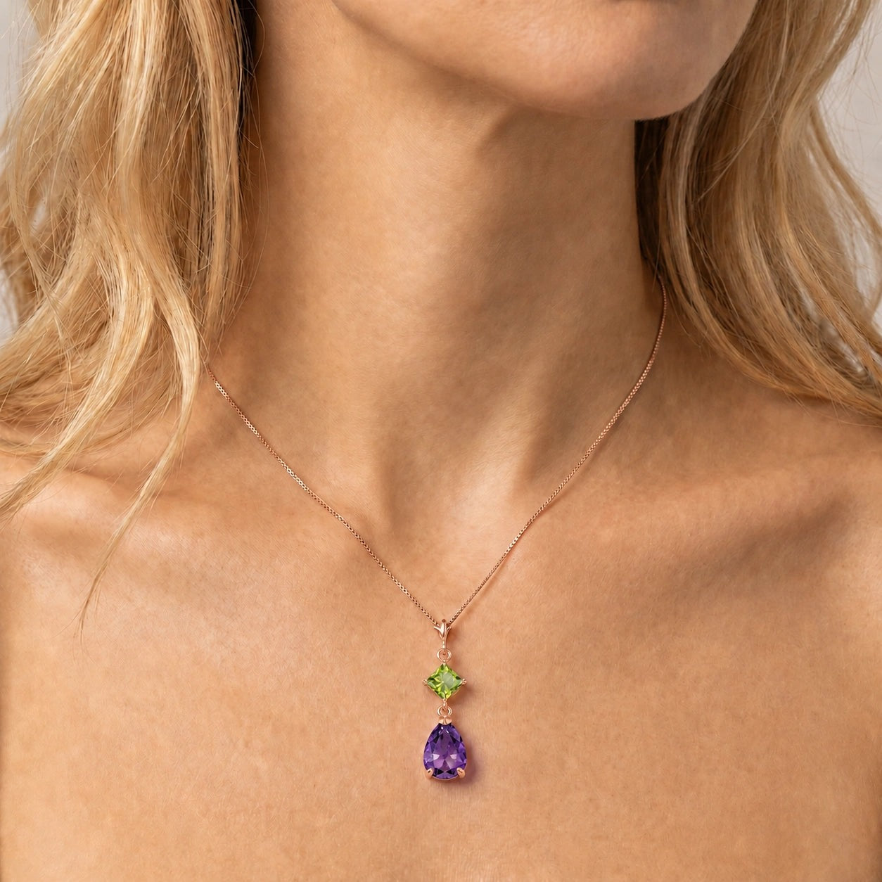 Rose Gold Classic Necklace Aquamarine 10K — Palma