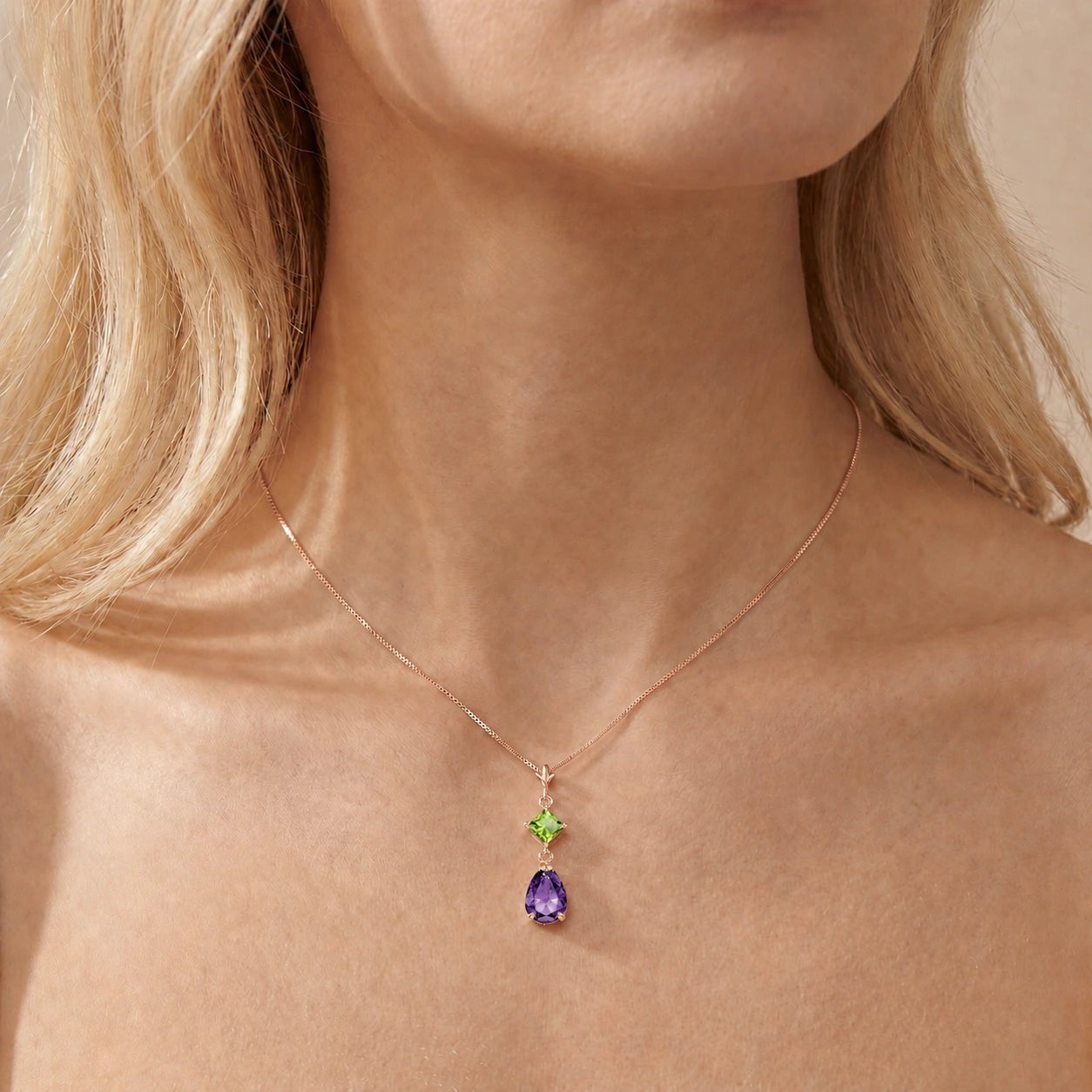Rose Gold Classic Necklace Aquamarine 10K — Palma
