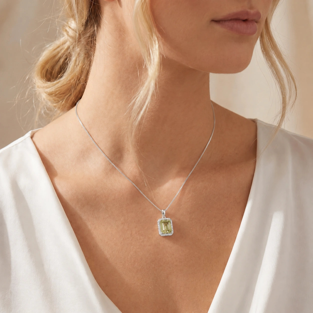 White Gold Green Amethyst & Diamond — Alberica