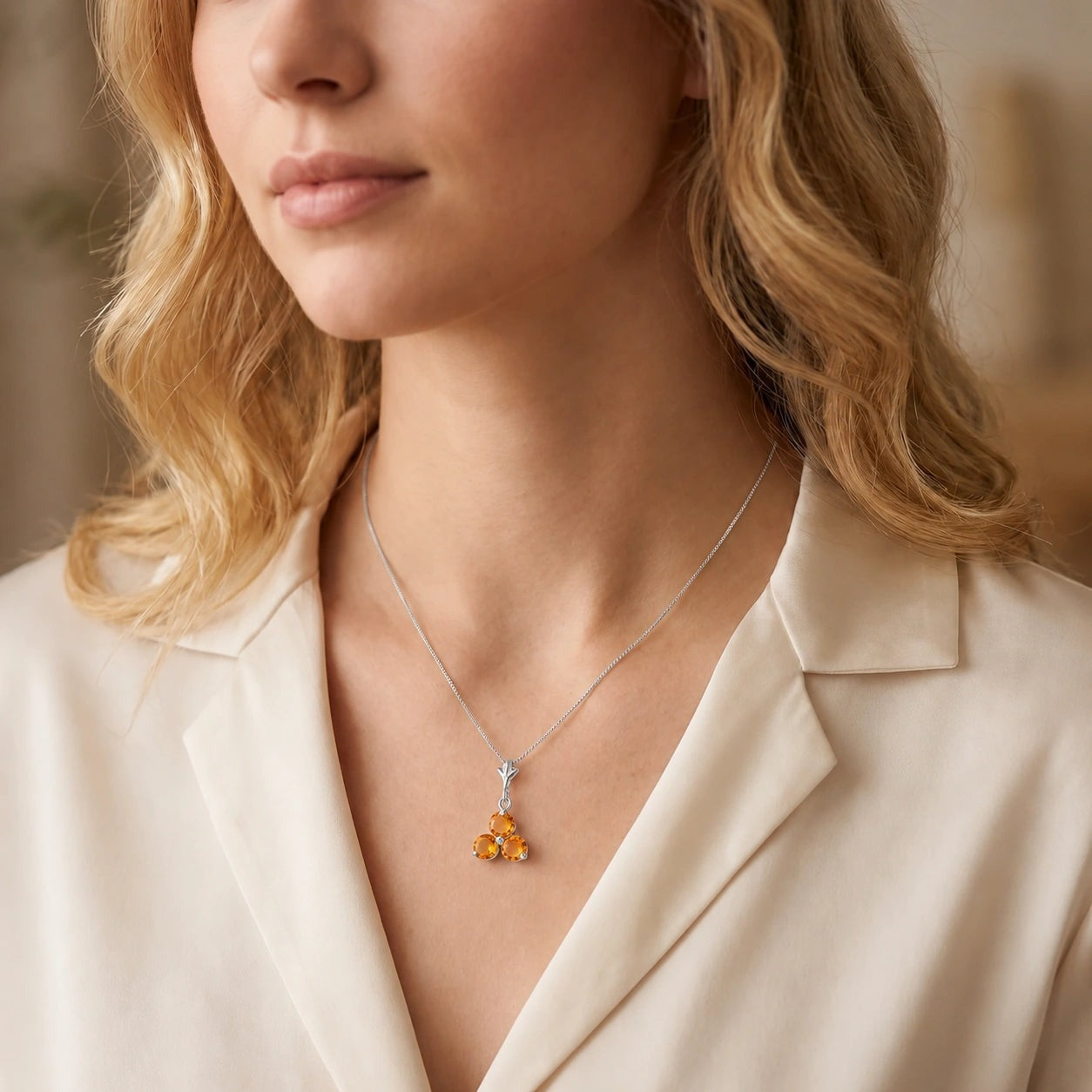 White Gold Belle Necklace Citrine 10K — Amalia