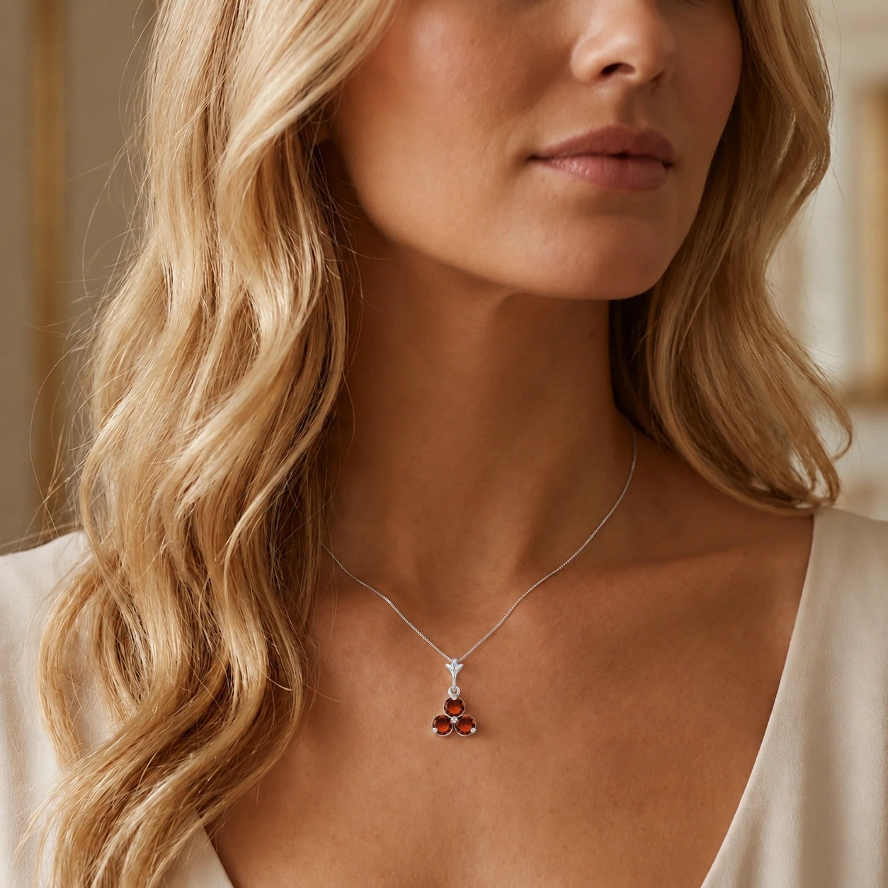White Gold Belle Necklace Garnet 10K — Amalia