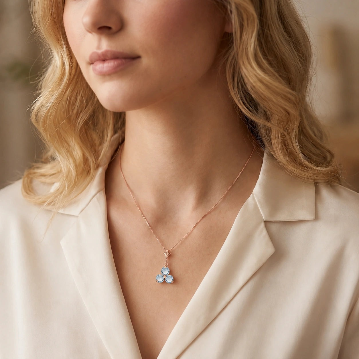 Rose Gold Belle Necklace Aquamarine 10K — Amalia