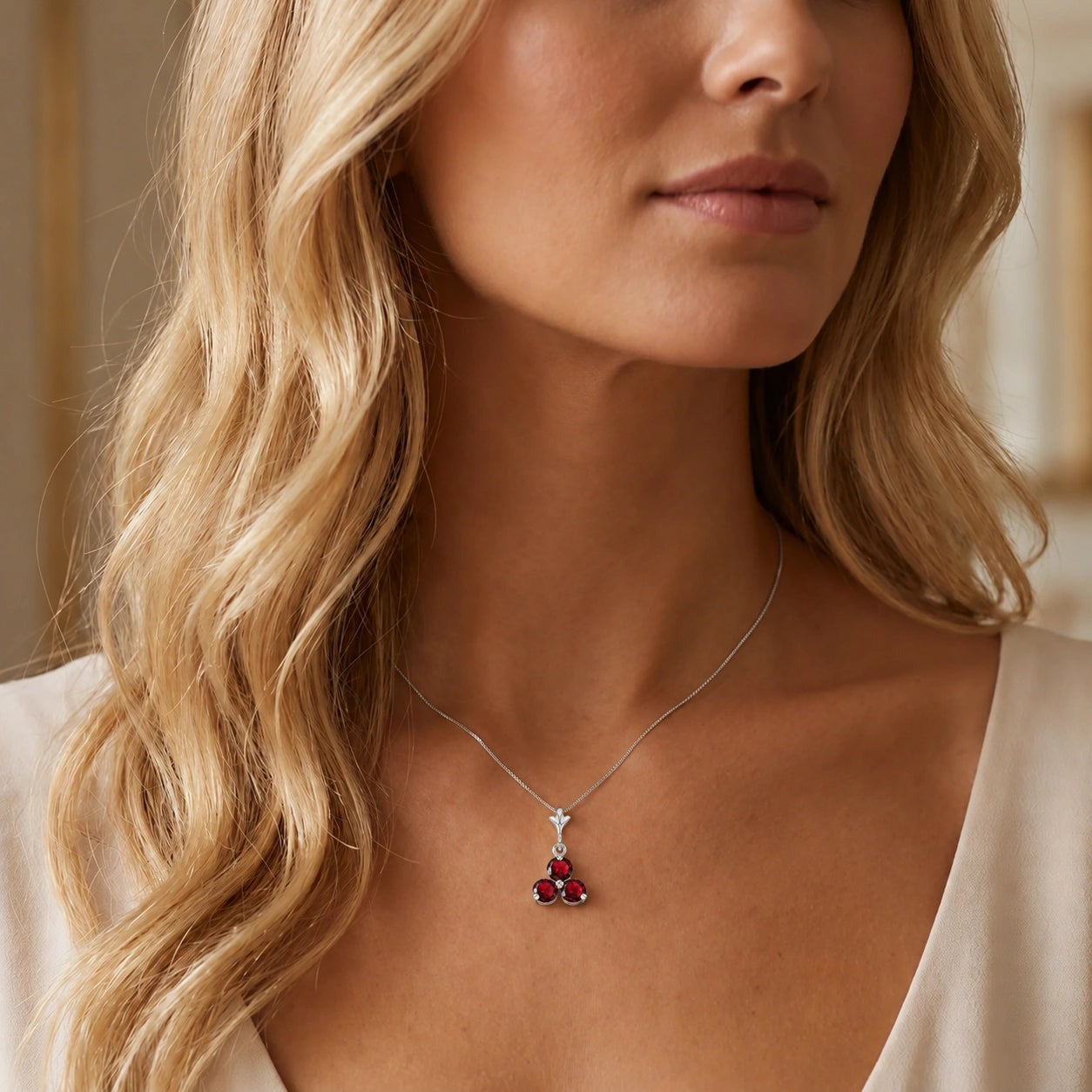 White Gold Belle Necklace Ruby 10K — Amalia